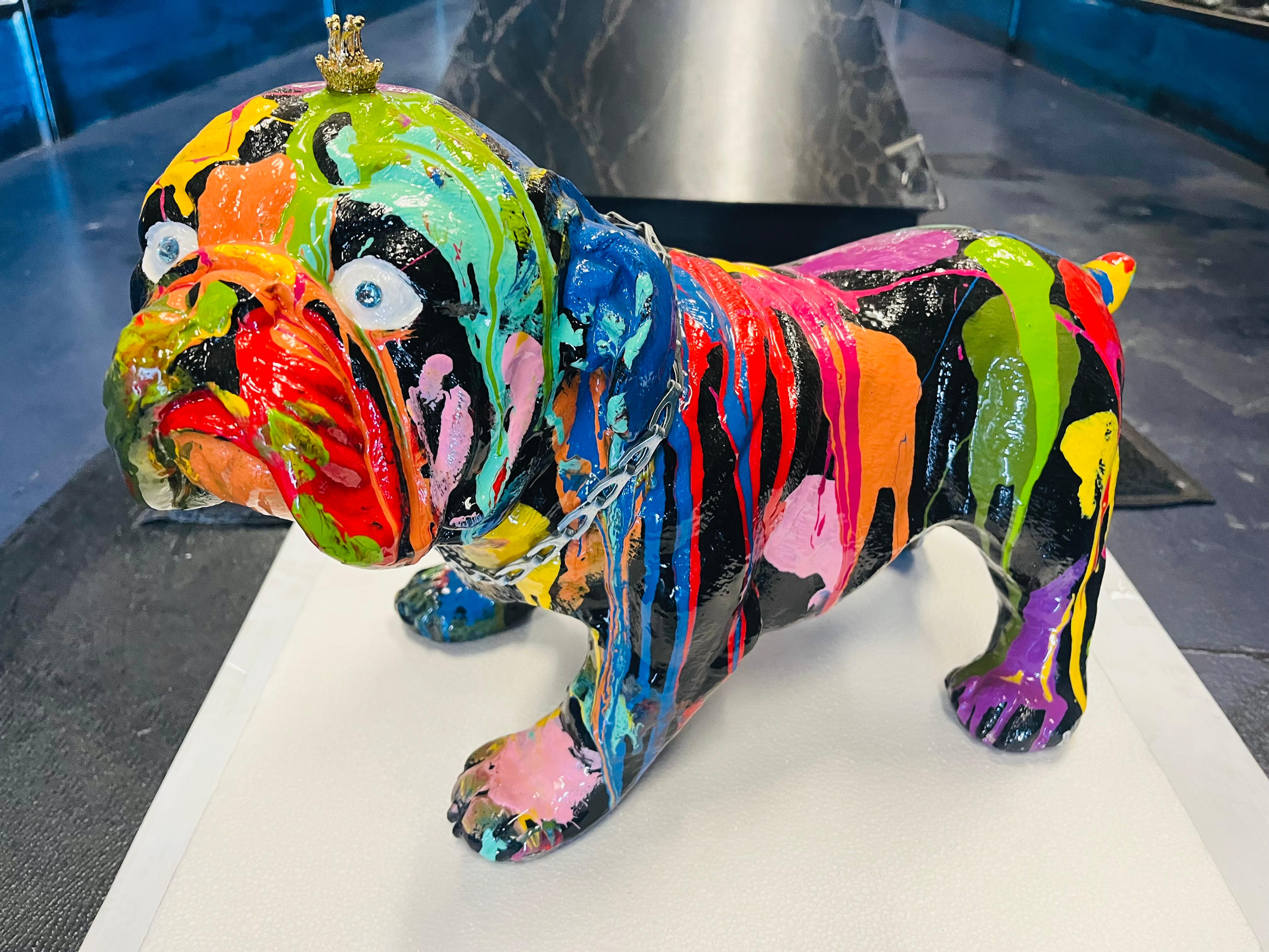 Mauro Oliveira Abstract Sculpture - Pop Puppy Princess (Original English Bulldog Sculpture - Black)
