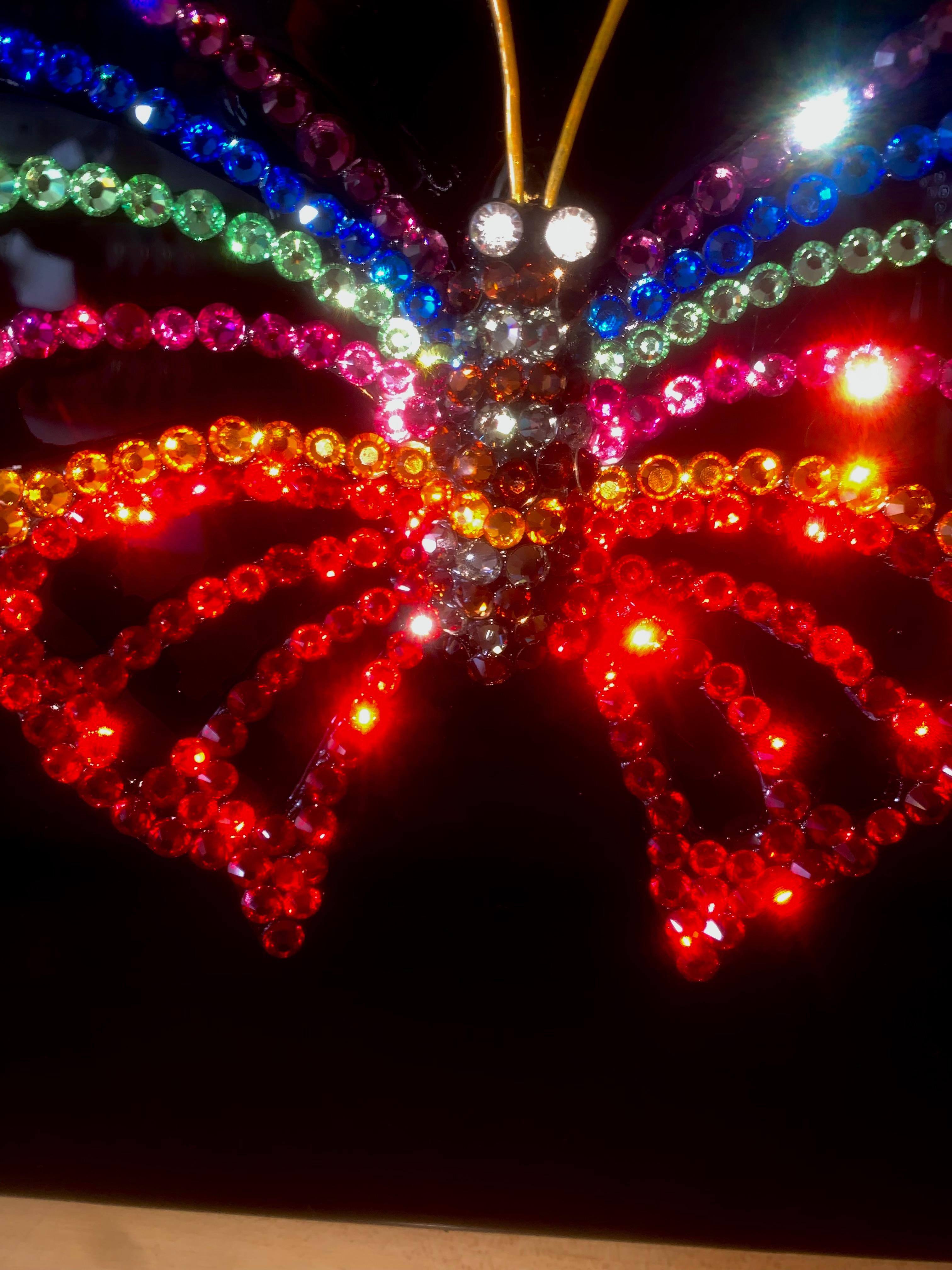PRIDE BUTTERFLY (One of a Kind Swarovski Mixed Media Sculpture) - Brown Figurative Sculpture by Mauro Oliveira