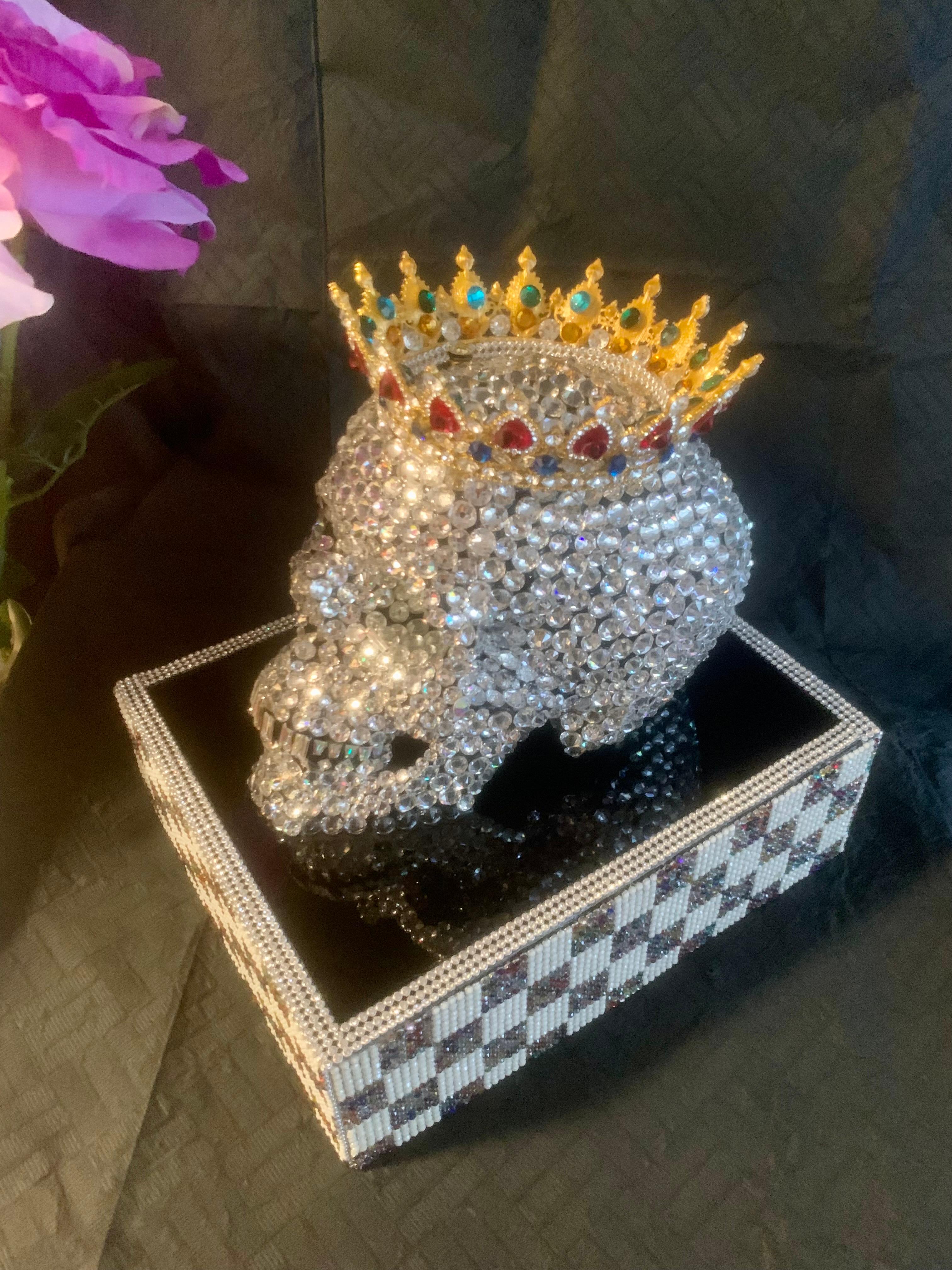 PRINCE PHILIP-DUKE OF EDINBURGH (1 of a kind Swarovski Skull w/ Base and Crown). 1