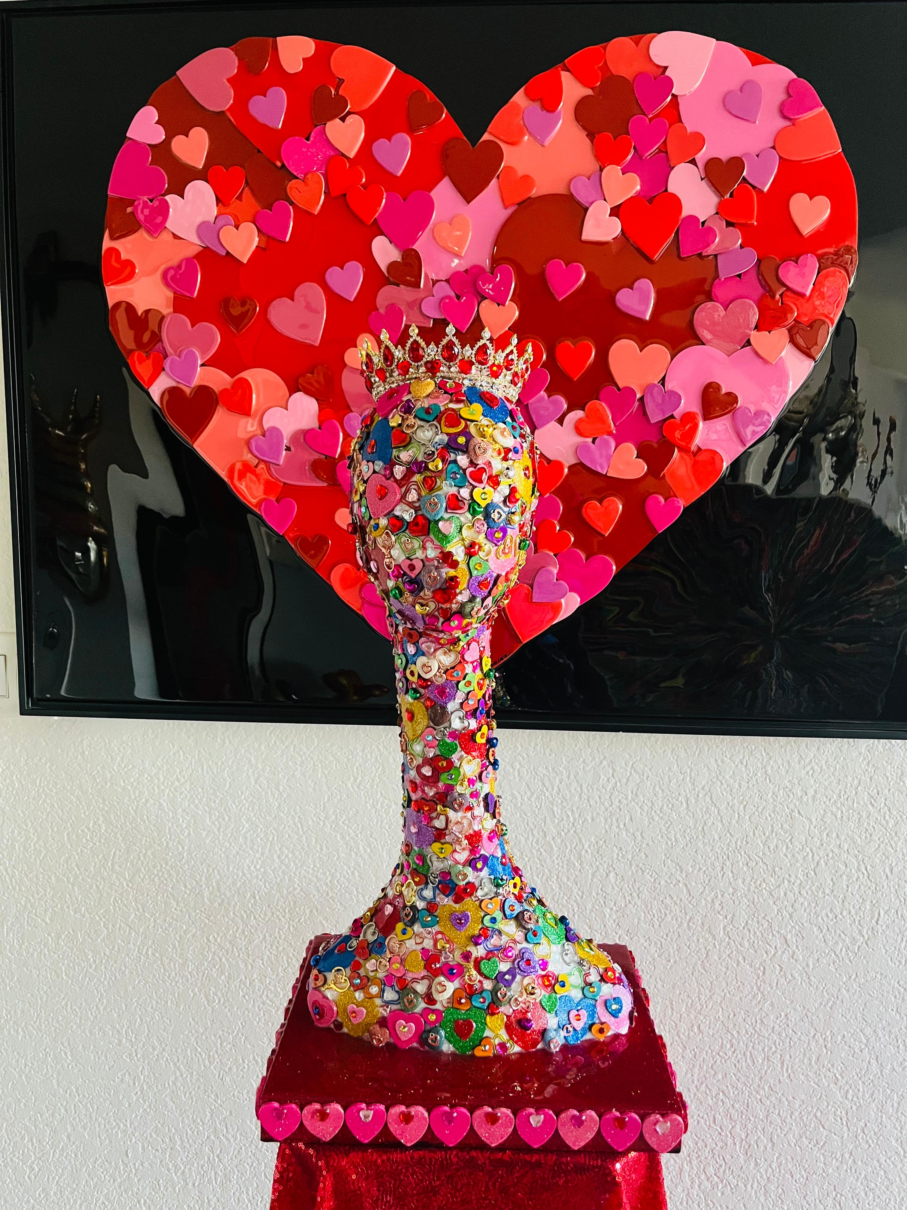 QUEEN OF HEARTS (Original and One of A Kind Mixed Media Sculpture)