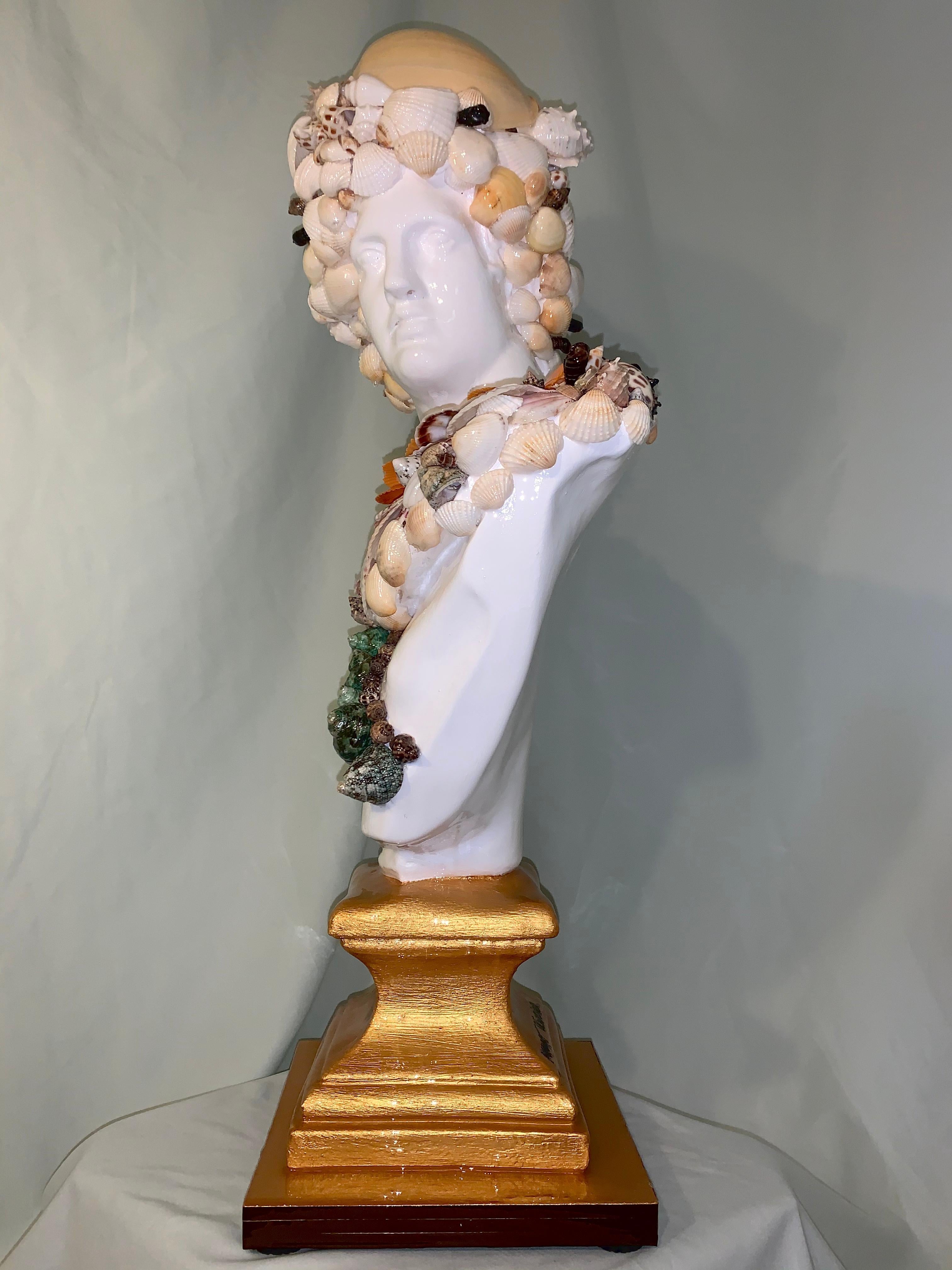Seashells Encrusted Apollo&Diana Sculpture Pair (Original MixedMedia Sculptures) - Gray Figurative Sculpture by Mauro Oliveira