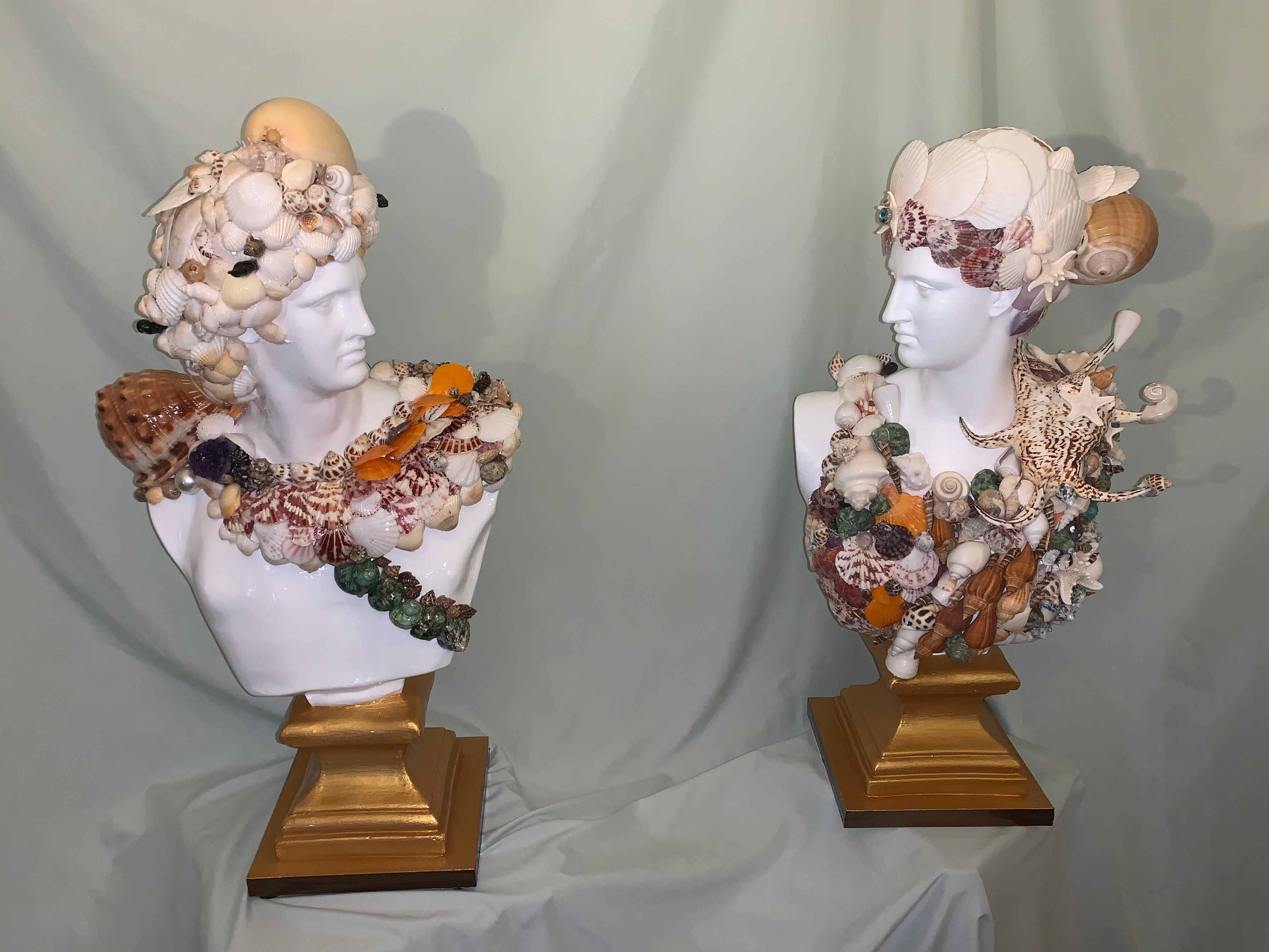 Seashells Encrusted Apollo&Diana Sculpture Pair (Original MixedMedia Sculptures) 2