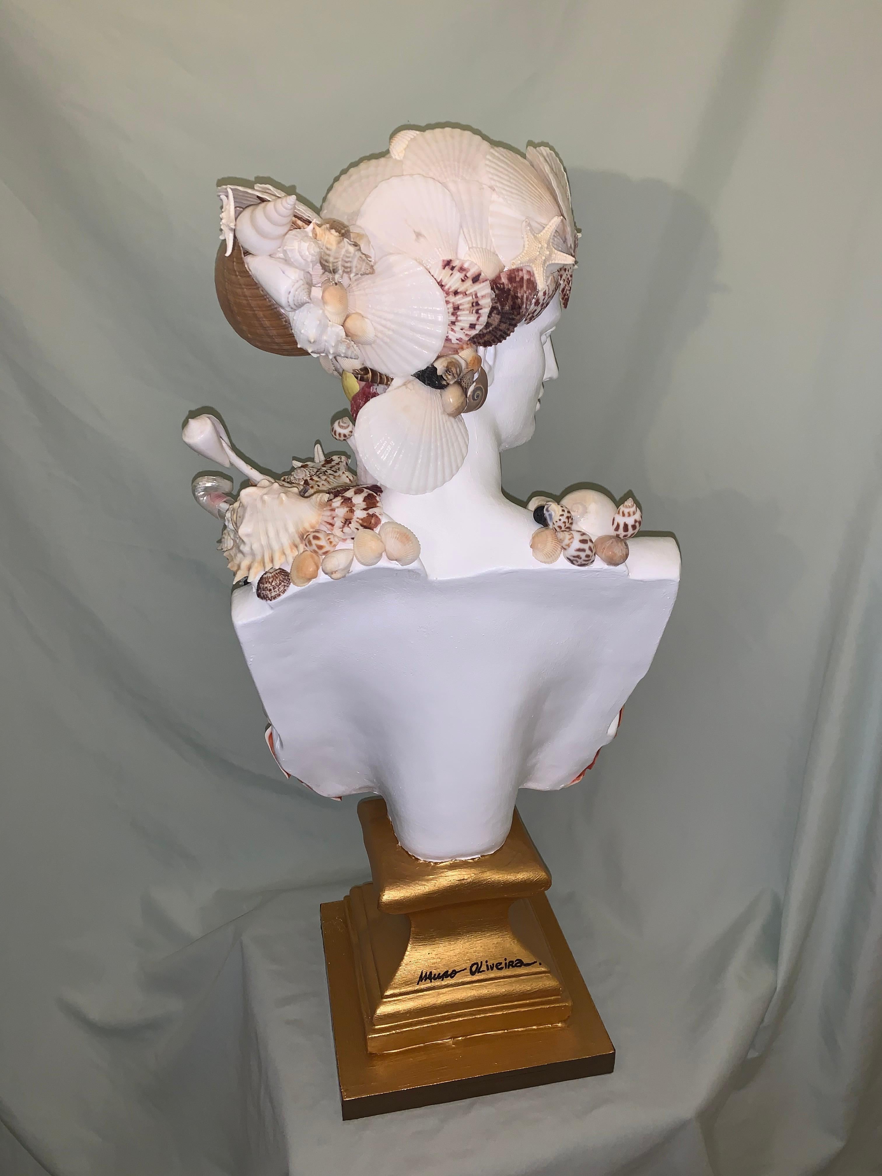 Seashells Encrusted Apollo&Diana Sculpture Pair (Original MixedMedia Sculptures) 3