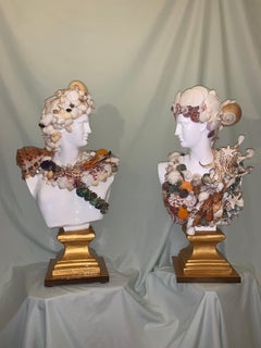 Seashells Encrusted Apollo&Diana Sculpture Pair (Original MixedMedia Sculptures)