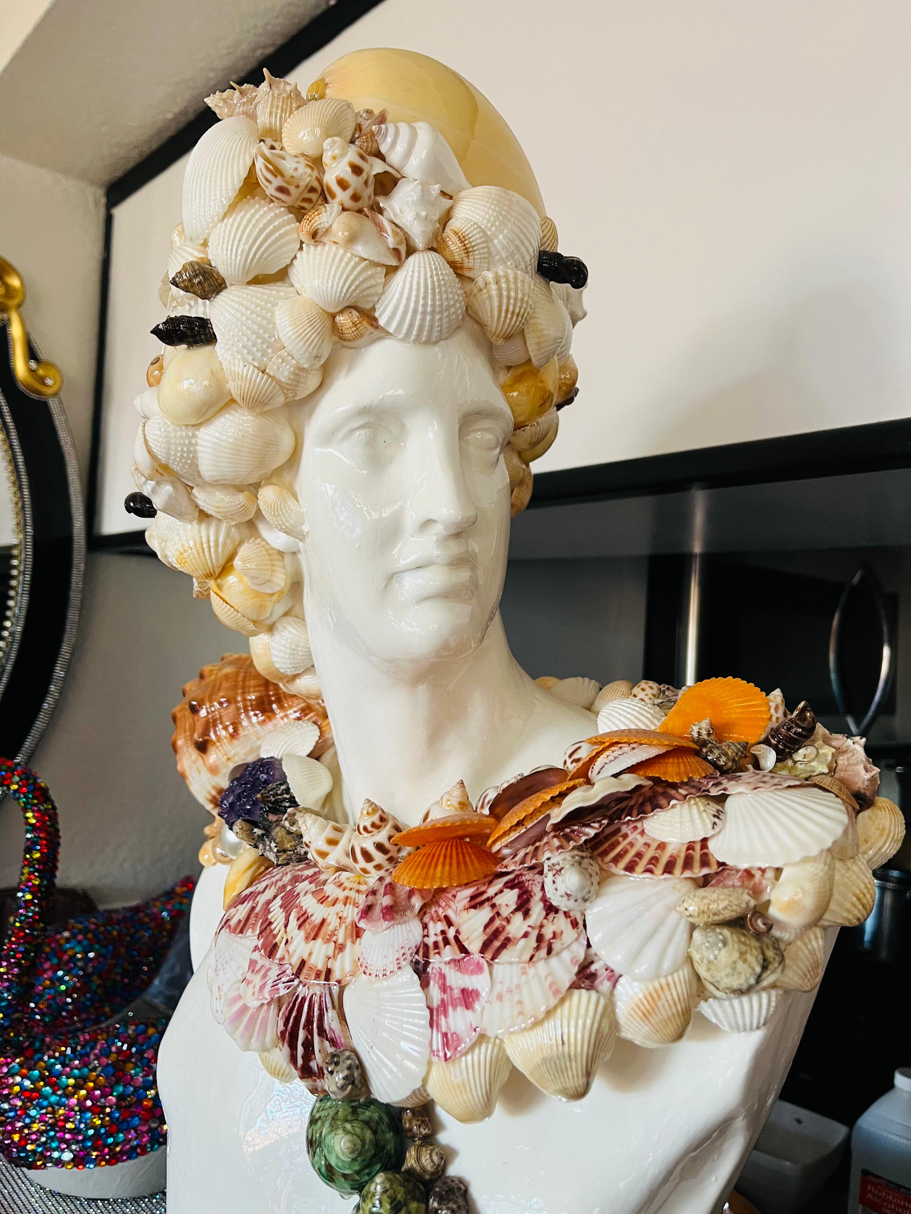 Seashells Encrusted Apollo&Diana Sculpture Pair (Original MixedMedia Sculptures) 4