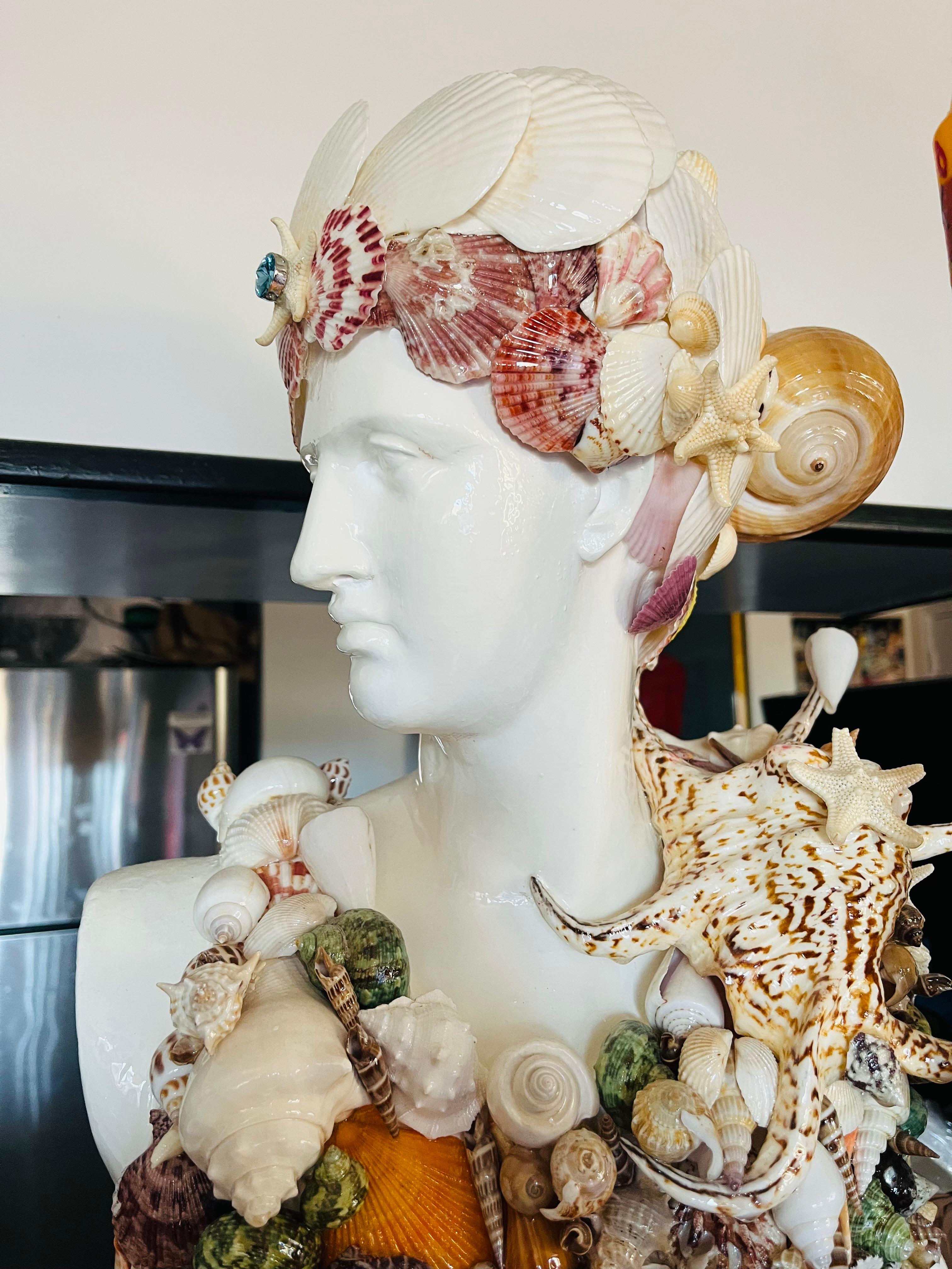 Seashells Encrusted Apollo&Diana Sculpture Pair (Original MixedMedia Sculptures) 5