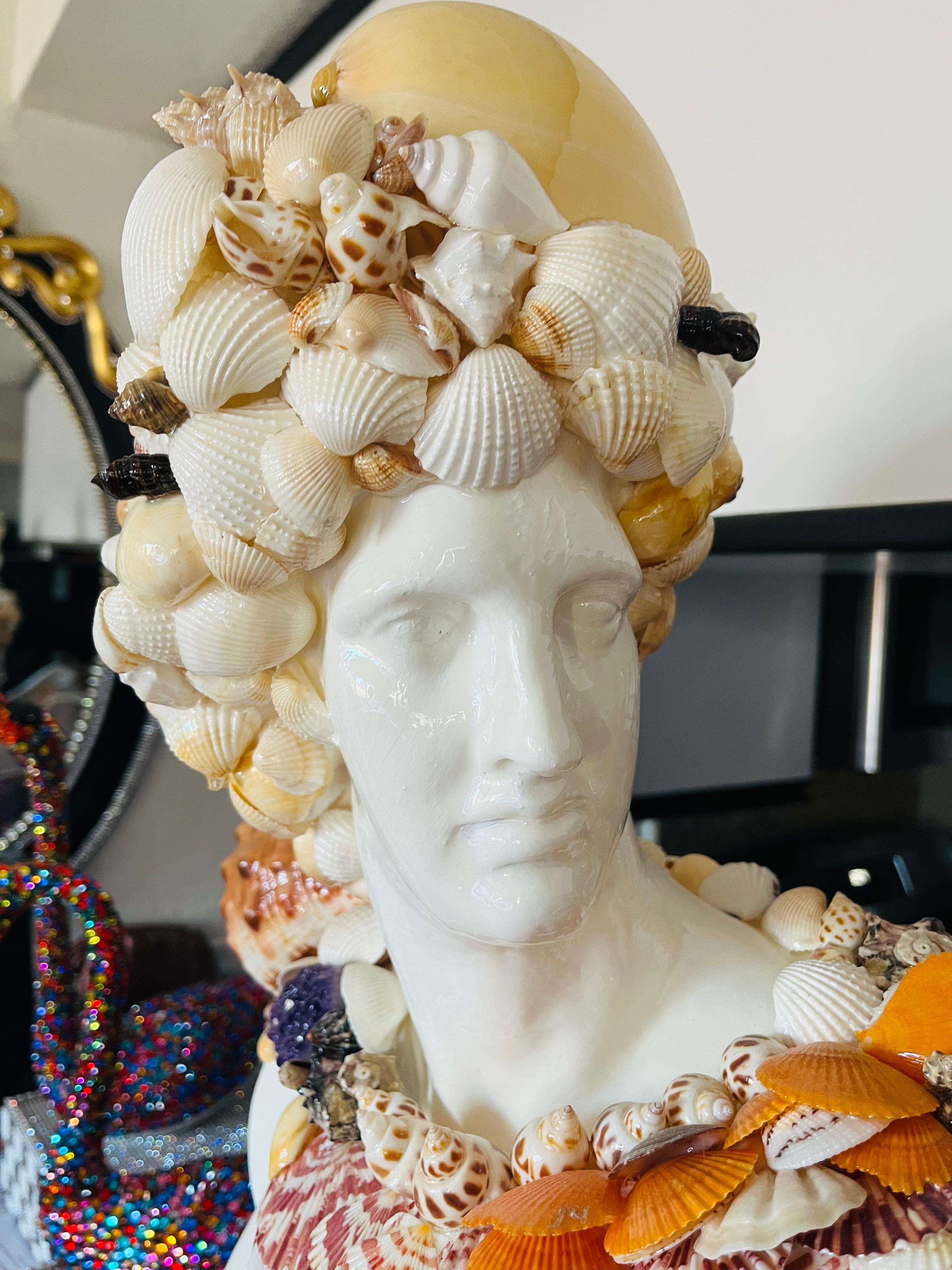 Seashells Encrusted Apollo&Diana Sculpture Pair (Original MixedMedia Sculptures) 7