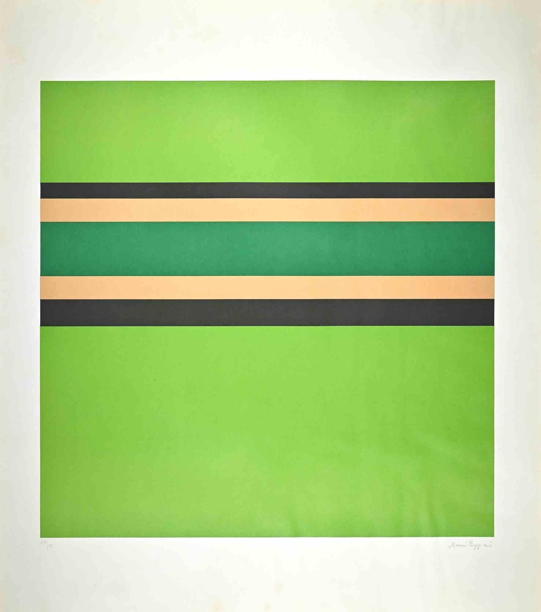Green Composition is an original contemporary artwork realized by Mauro Reggiani in 1976. 

Mixed colored screen print.

Hand signed on the lower right. Numbered on the lower left. Edition of 119/125.

Good conditions except for some