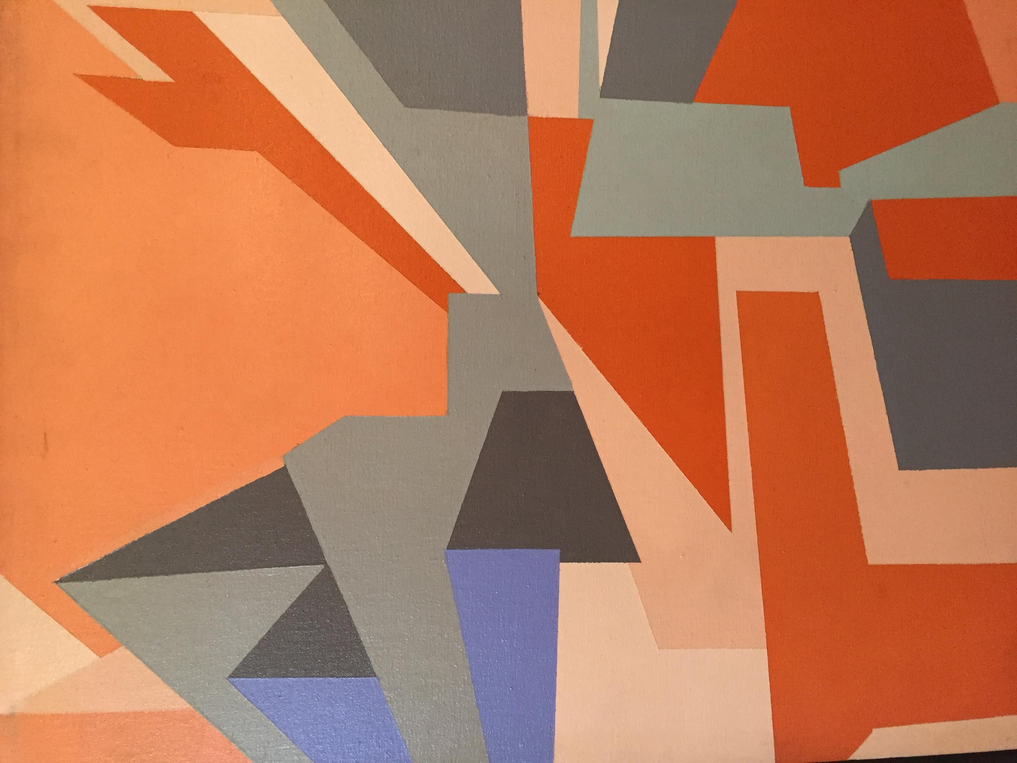 Mauro Reggianni Öl auf Leinwand Geometrisches Gemälde (Geschwärzt) im Angebot