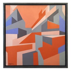 Vintage Mauro Reggianni Oil on Canvas Geometric Painting