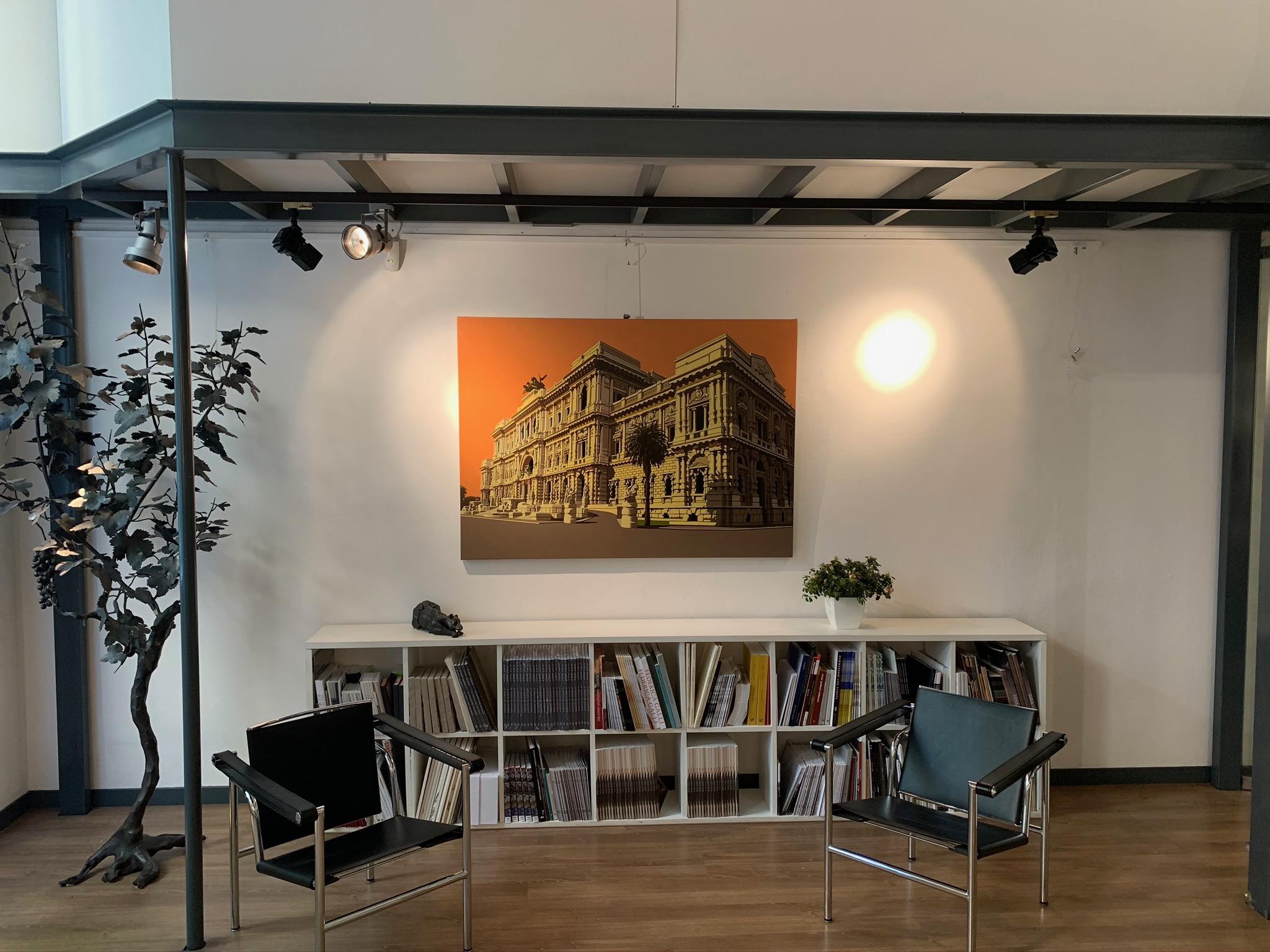 Roma palacio hystorico, vista naranja por óleo pintor italiano contemporáneo Reggio en venta 1