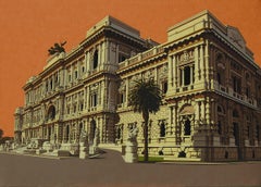 Rome hystorical palace, orange view by oil contemporary italian painter Reggio