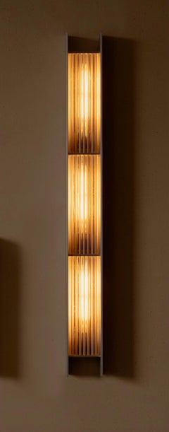 Mauro Triple Wall-Mounted Sconce in Brushed Aluminum & Ribbed Screen by Nuumbra