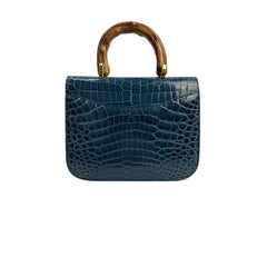 Mauro Volponi Blue Crocodile Leather Top-Handle Bag