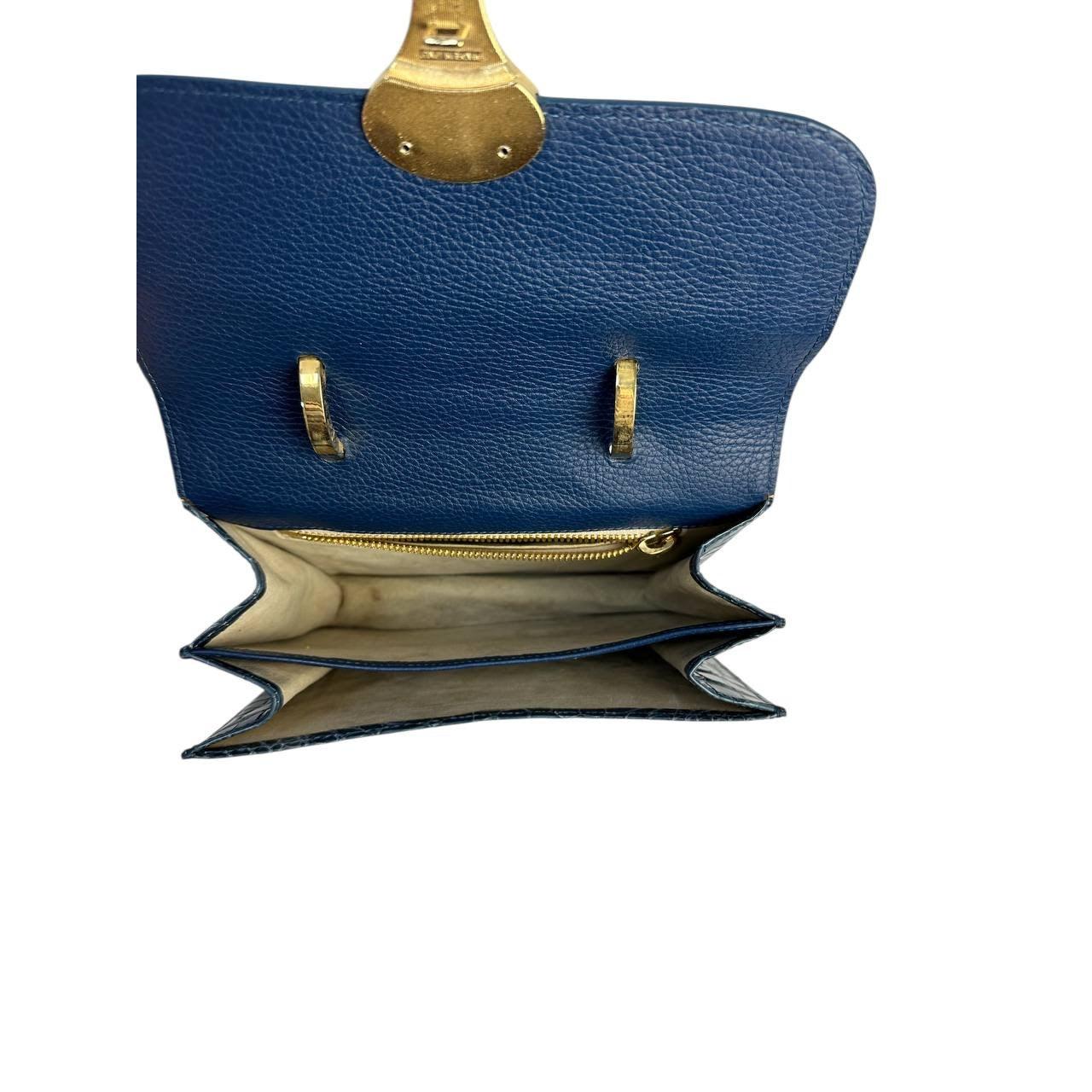 Mauro Volponi - Sac à main en cuir de crocodile bleu en vente 2