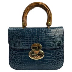 Mauro Volponi - Sac à main en cuir de crocodile bleu