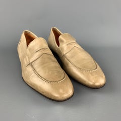 MAURO VOLPONI Size 8 Taupe Solid Leather Slip On Loafers