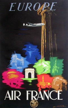 Vintage Original French Travel Poster Air France Europe by Maurus