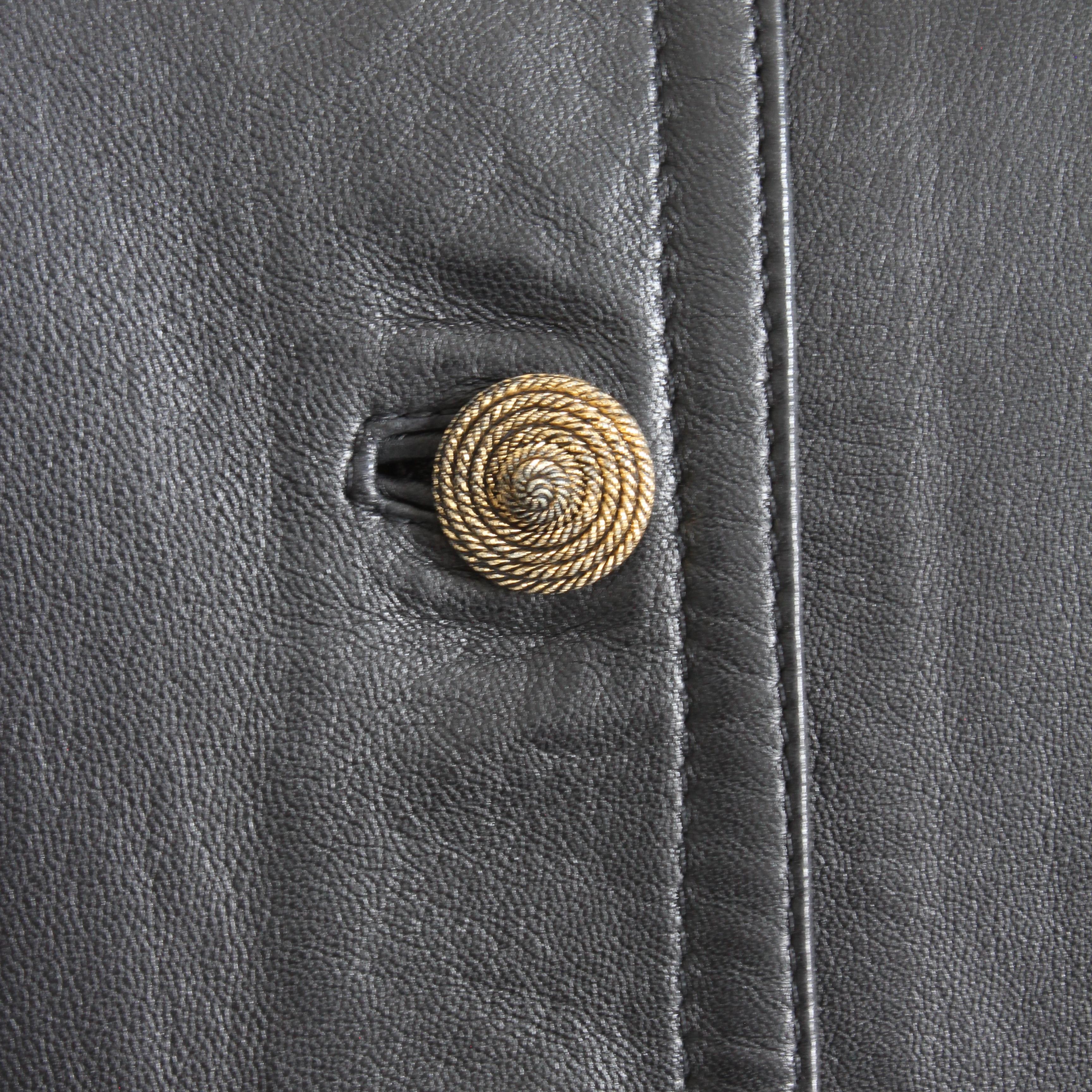 Maus & Hoffman Black Leather Jacket Ladies with Jewel Neckline England Sz 8 en vente 3
