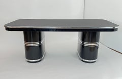 Scrivania Mauser 'New York', lacca nera, metallo, linoleum, Germania circa 1950