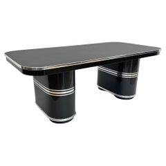 Mauser Desk ‚New York‘, Black Lacquer, Metal, Linoleum, Germany circa 1950