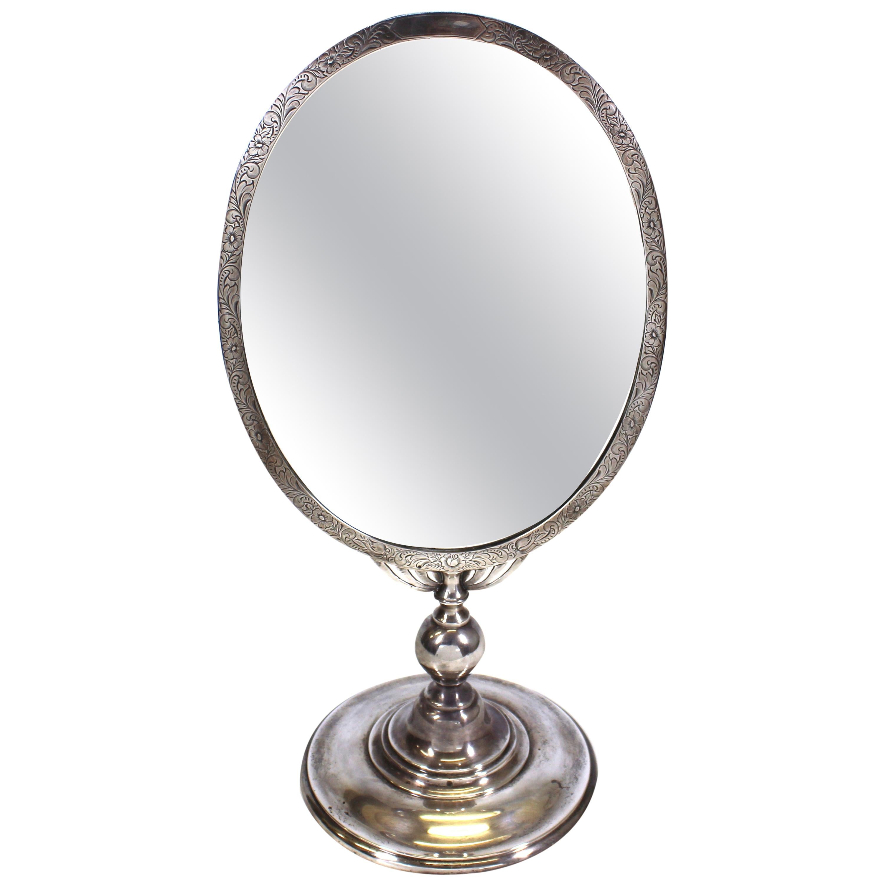 Mauser Manufacturing Company Sterling Silver Tilting Tabletop Mirror