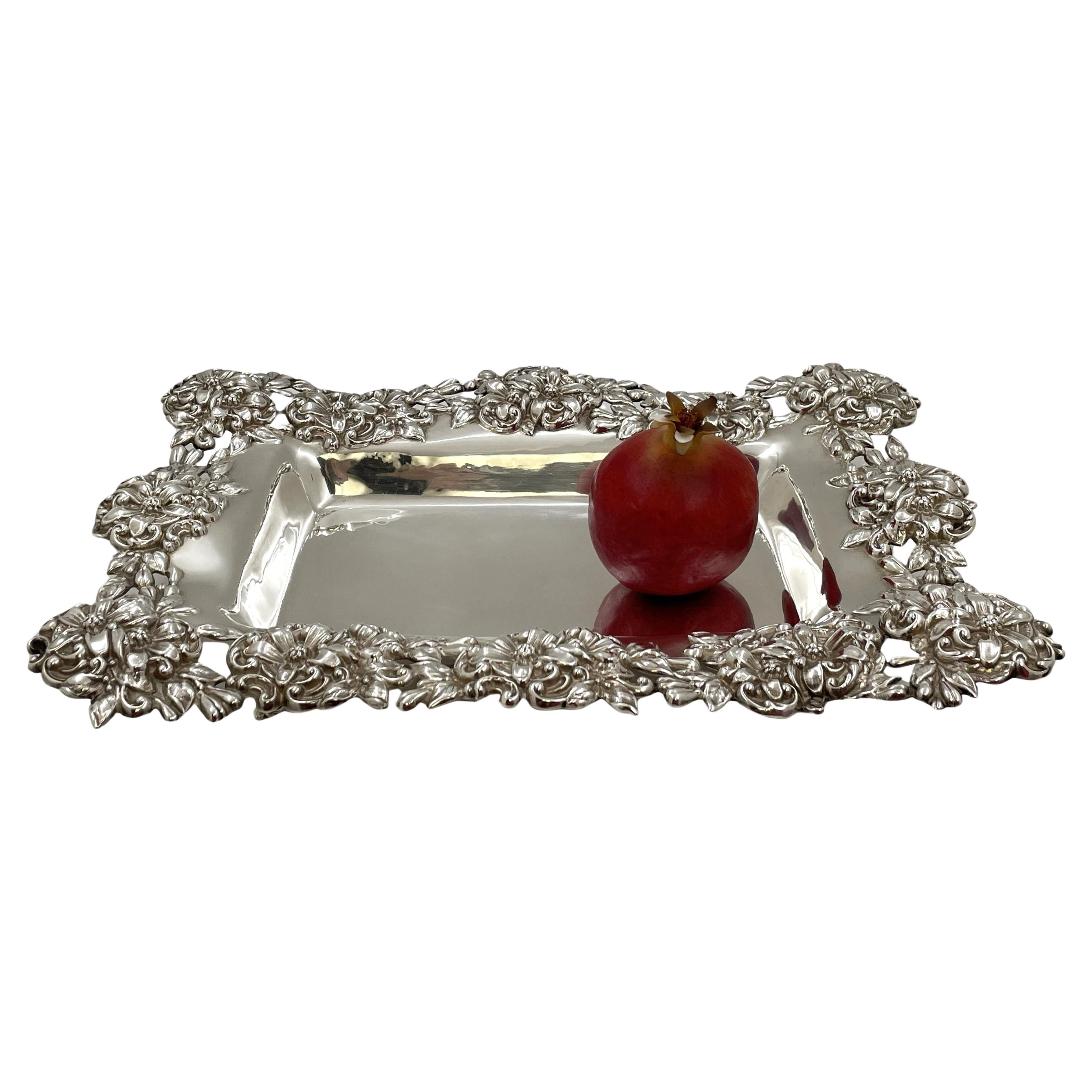 Mauser Sterling Silver Floral Footed Dish in Art Nouveau Style from Late 19th/ E