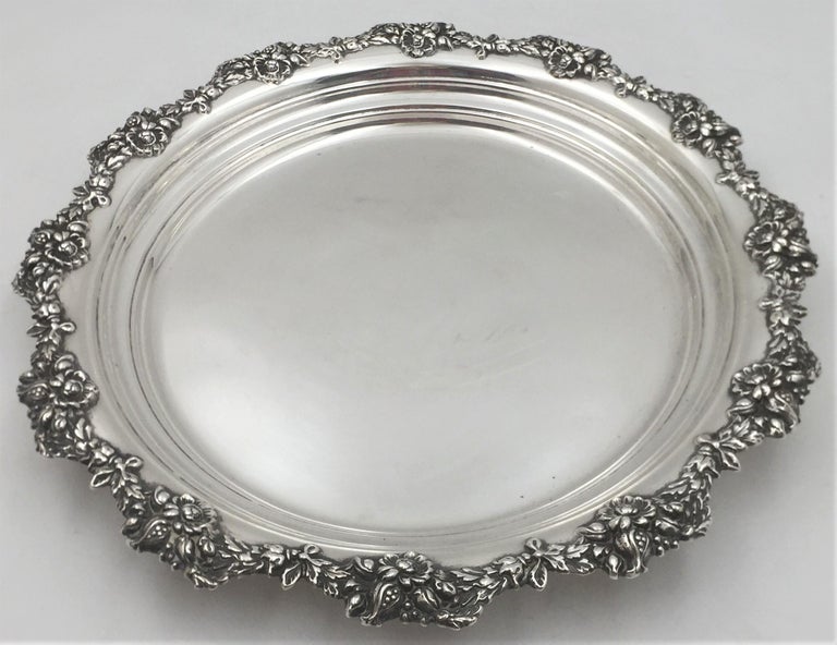 American Mauser Sterling Silver Platter Centerpiece Plate in Art Nouveau Style For Sale