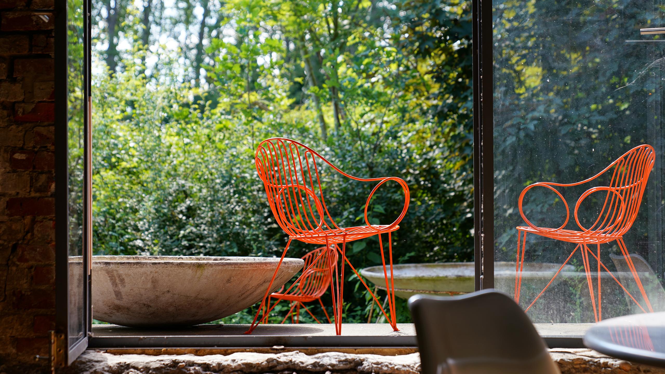Mauser Waldeck, 2 Modernist Garden Chairs 1952, Germany in Bright Orange 9