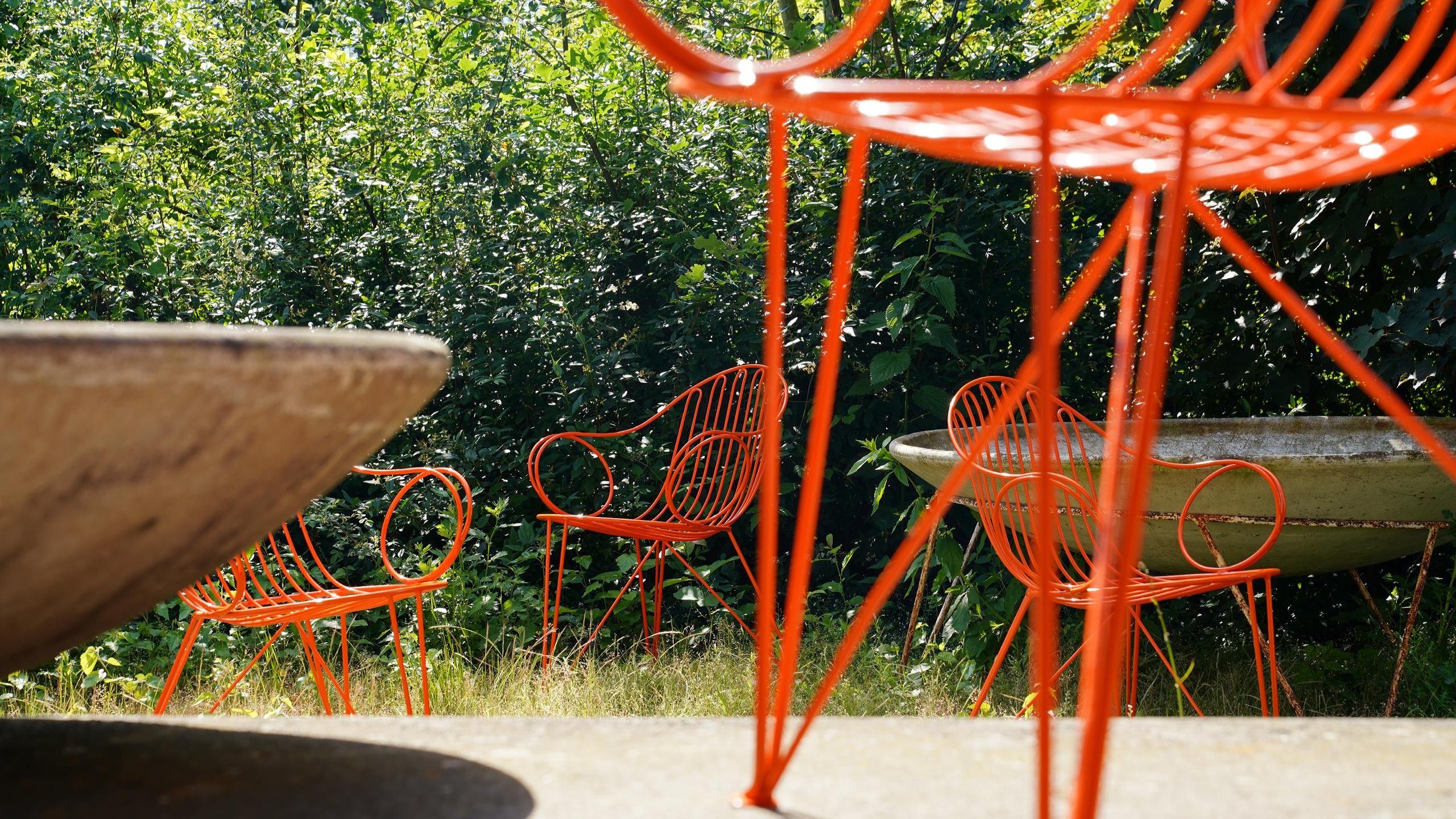 Mauser Waldeck, 2 Modernist Garden Chairs 1952, Germany in Bright Orange 10