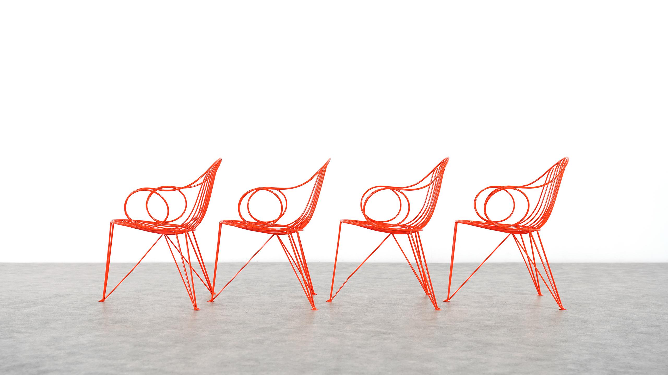 Mid-Century Modern Mauser Waldeck, 2 Modernist Garden Chairs 1952, Germany in Bright Orange