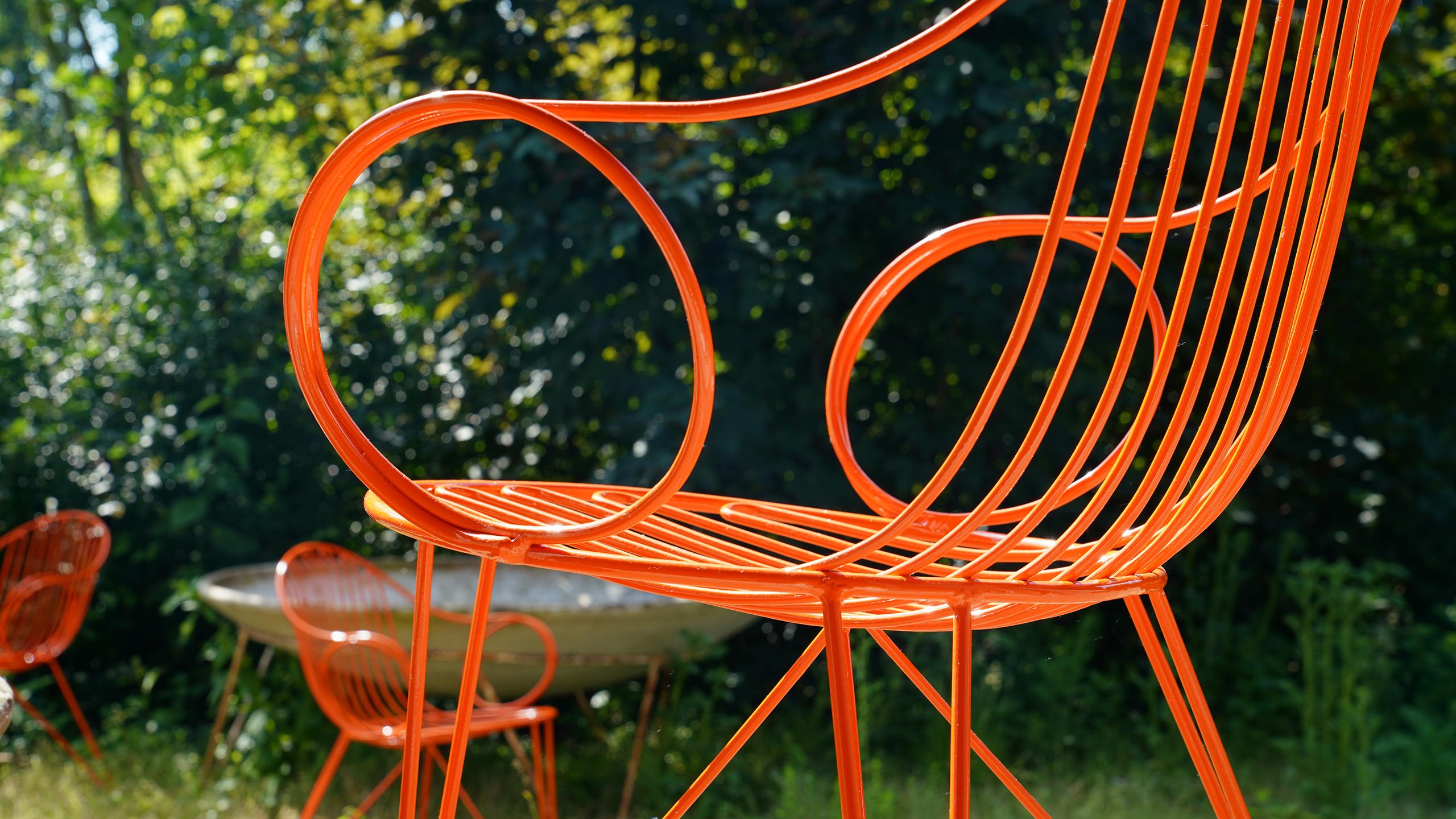 Mauser Waldeck, 2 Modernist Garden Chairs 1952, Germany in Bright Orange 1
