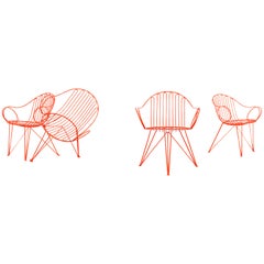 Mauser Waldeck, 4 Modernist Garden Chairs 1952, Germany in Bright Orange