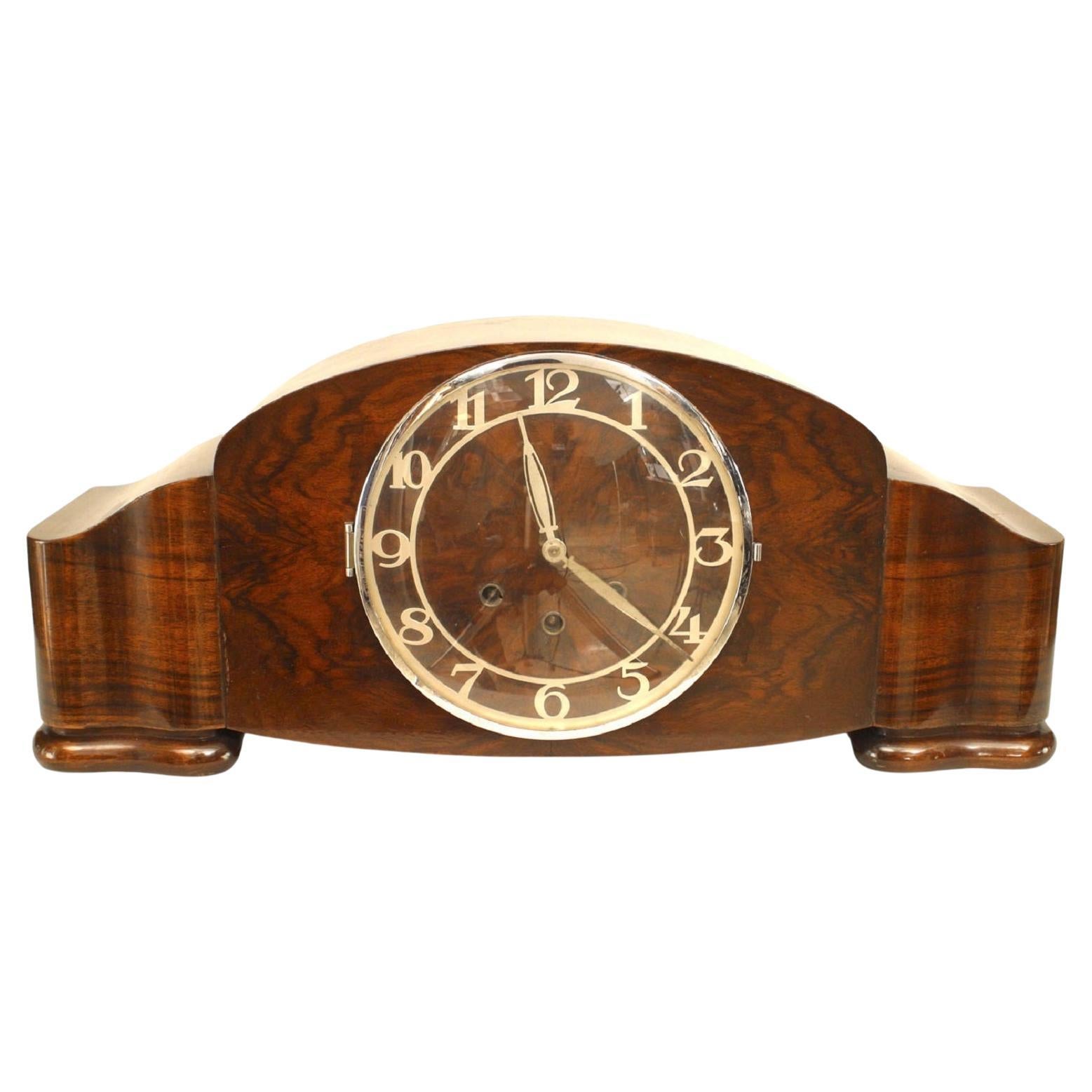 Mauthe Art Deco Walnut Mantel Clock For Sale