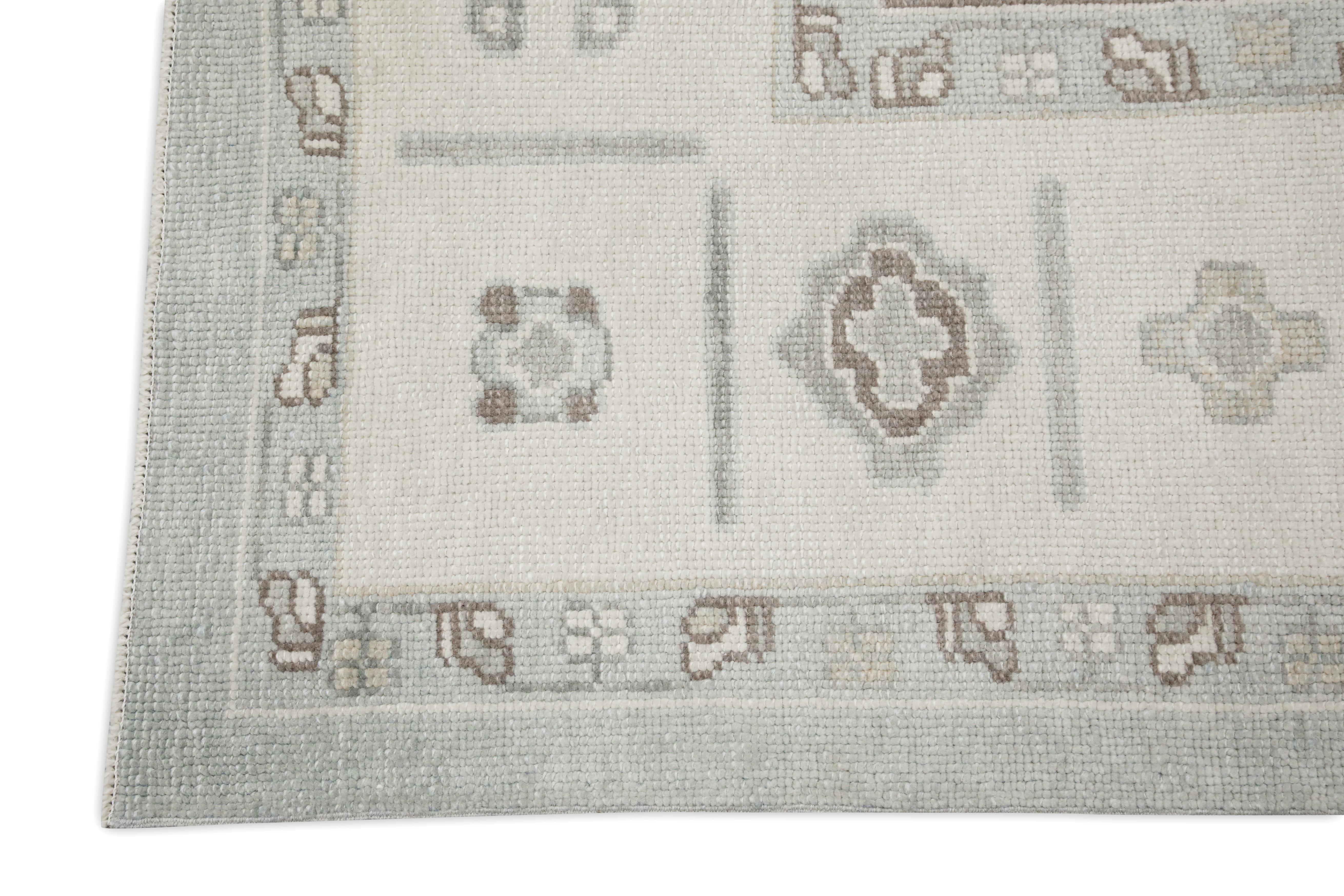 Turco Tappeto Oushak turco in lana intrecciata a mano dal design geometrico blu e malva 9'11