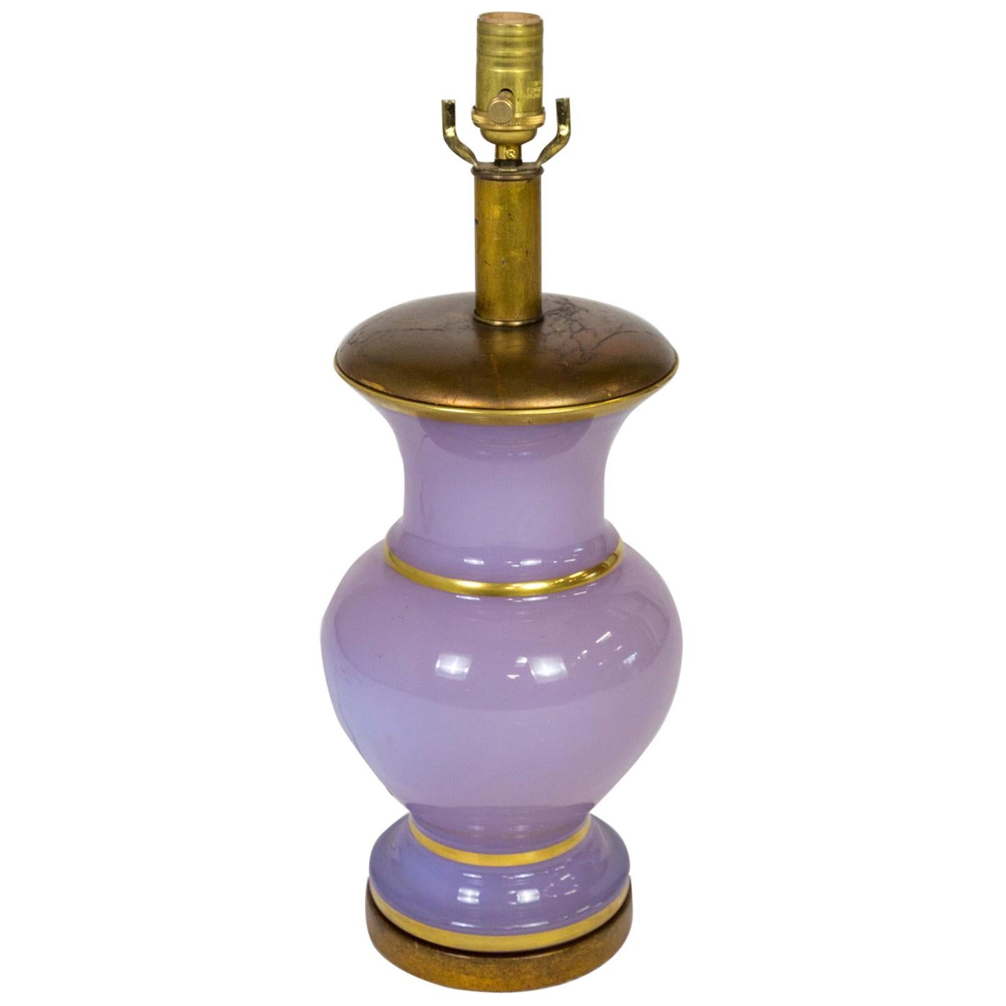Lilac Alexandrite Glass Amphora Lamp w/ Gilded Accents For Sale