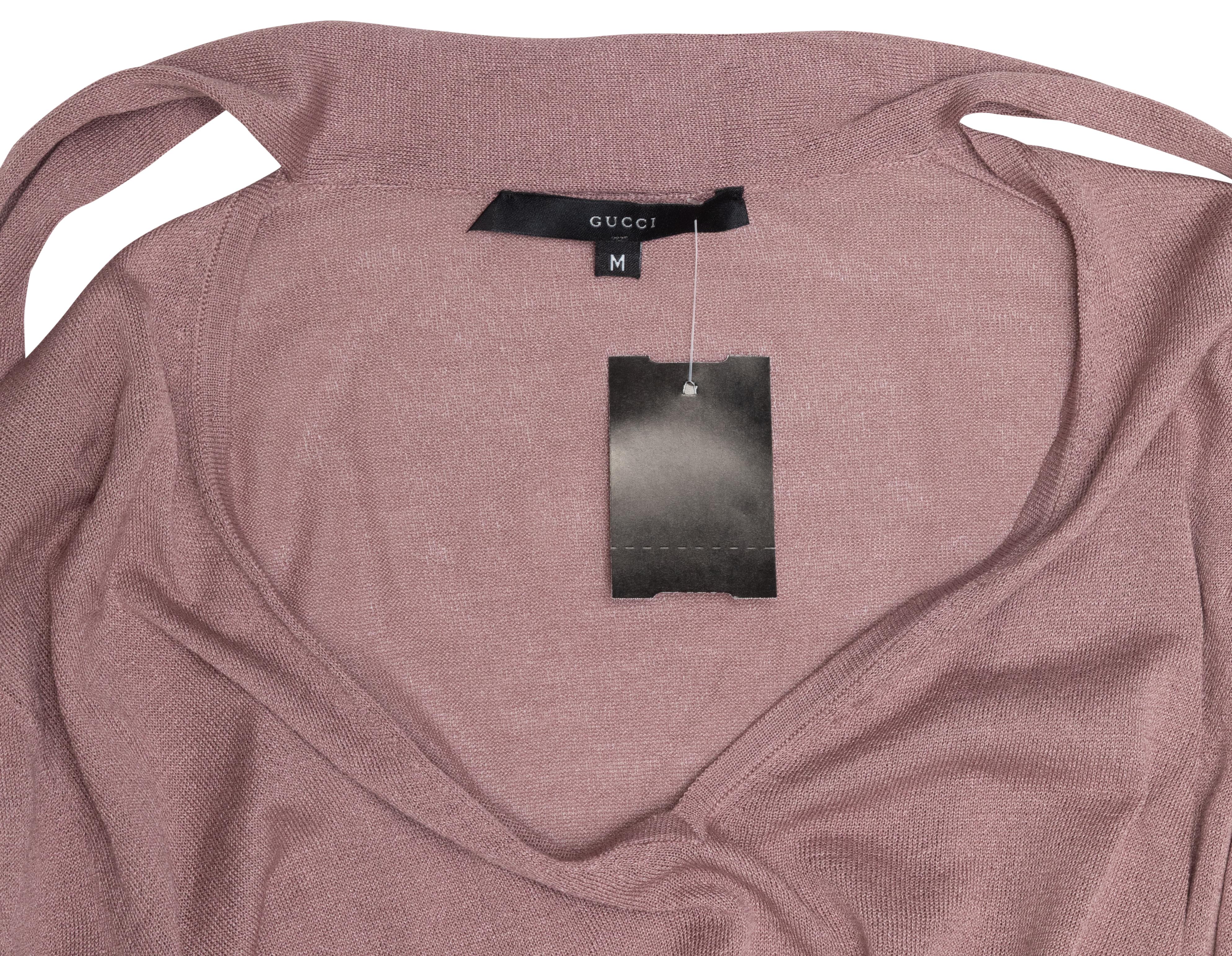 Mauve Gucci Neck Tie Long Sleeve Top Size US M en vente 1