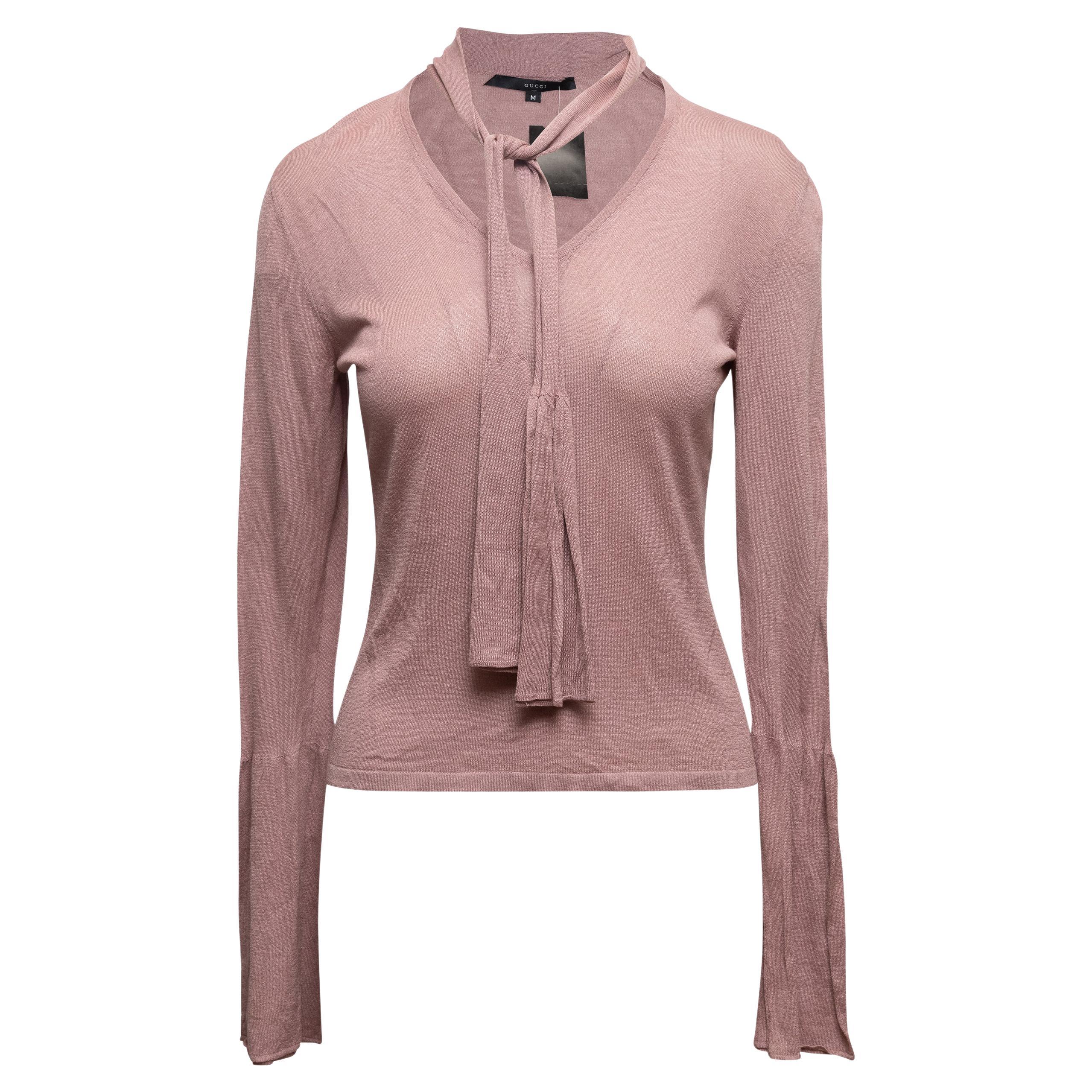 Mauve Gucci Neck Tie Long Sleeve Top Size US M