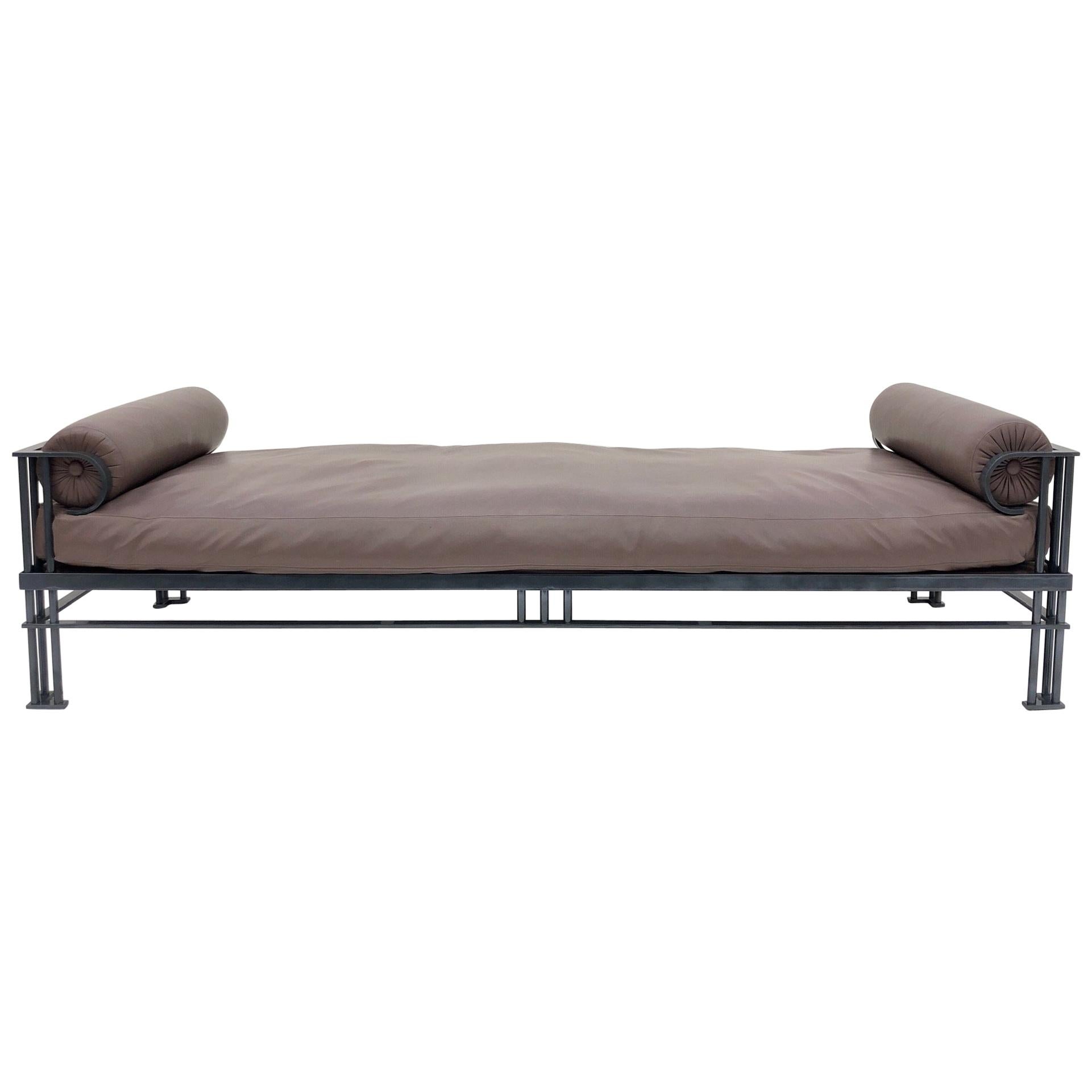 Mauve Leather and Charcoal Gray Daybed by Mirak for Steve Chase