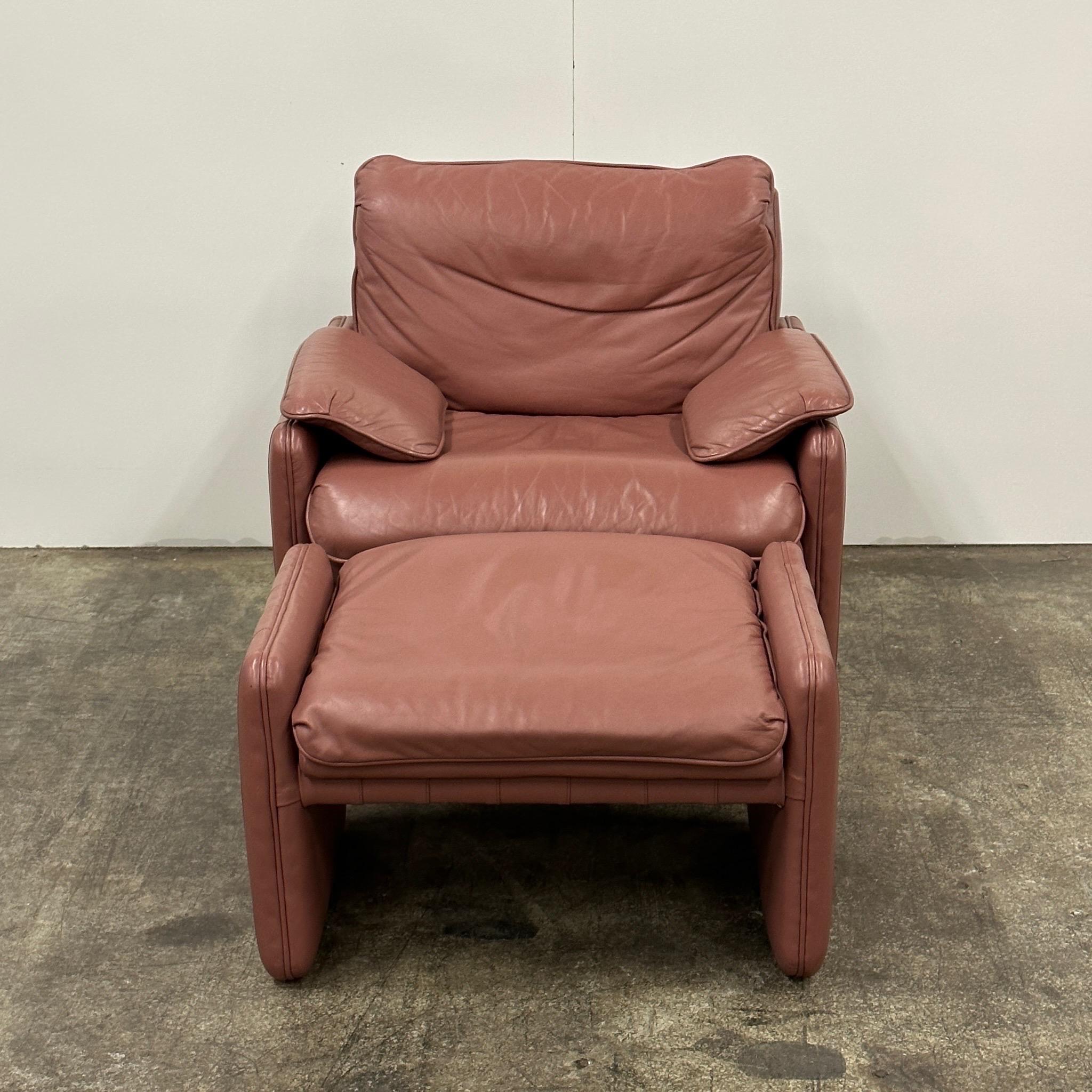 Late 20th Century Mauve Leather Lounge Chair/Ottoman For Sale