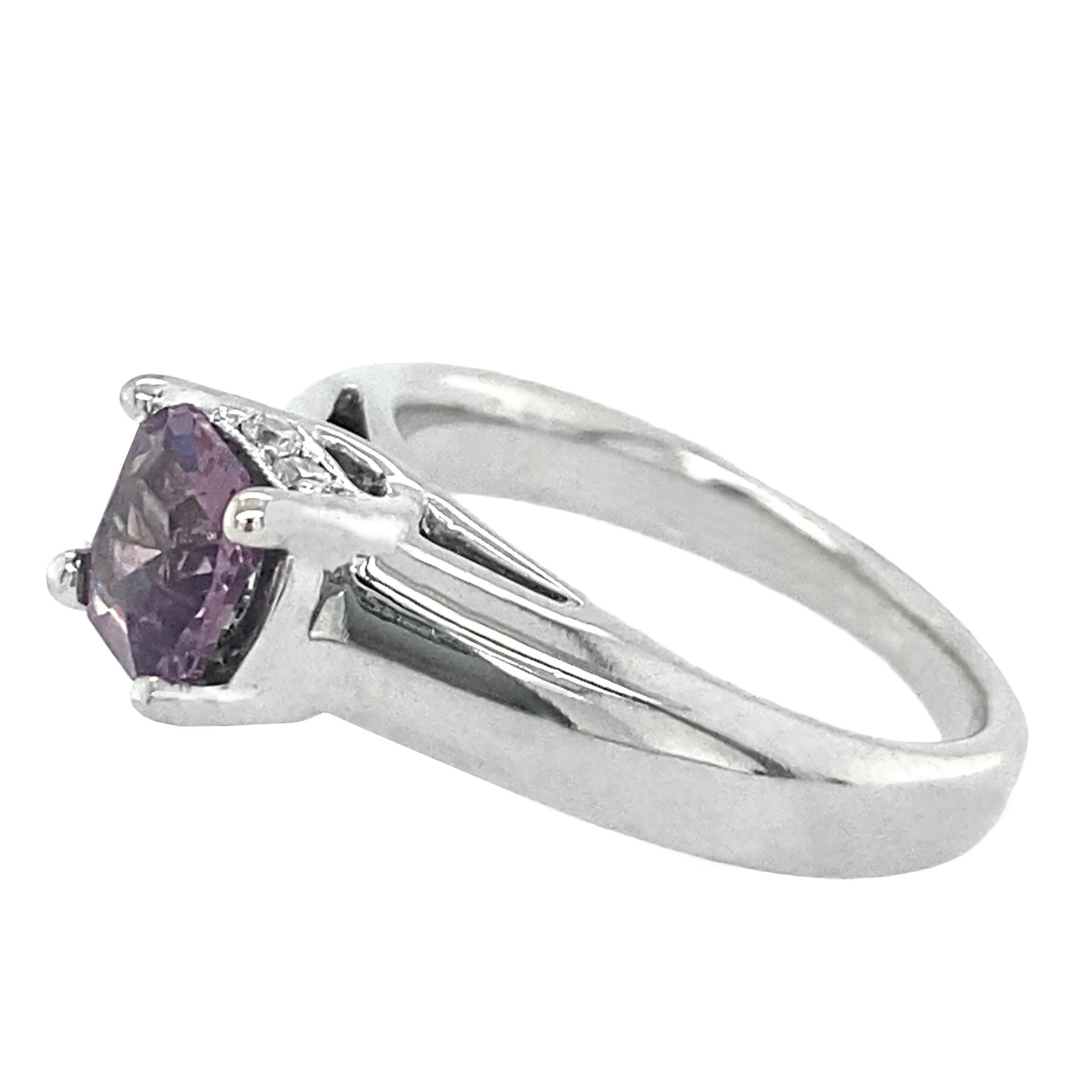 Mauve Spinel Set in Circa 2000 White Gold Solitaire with Diamond Accents 2