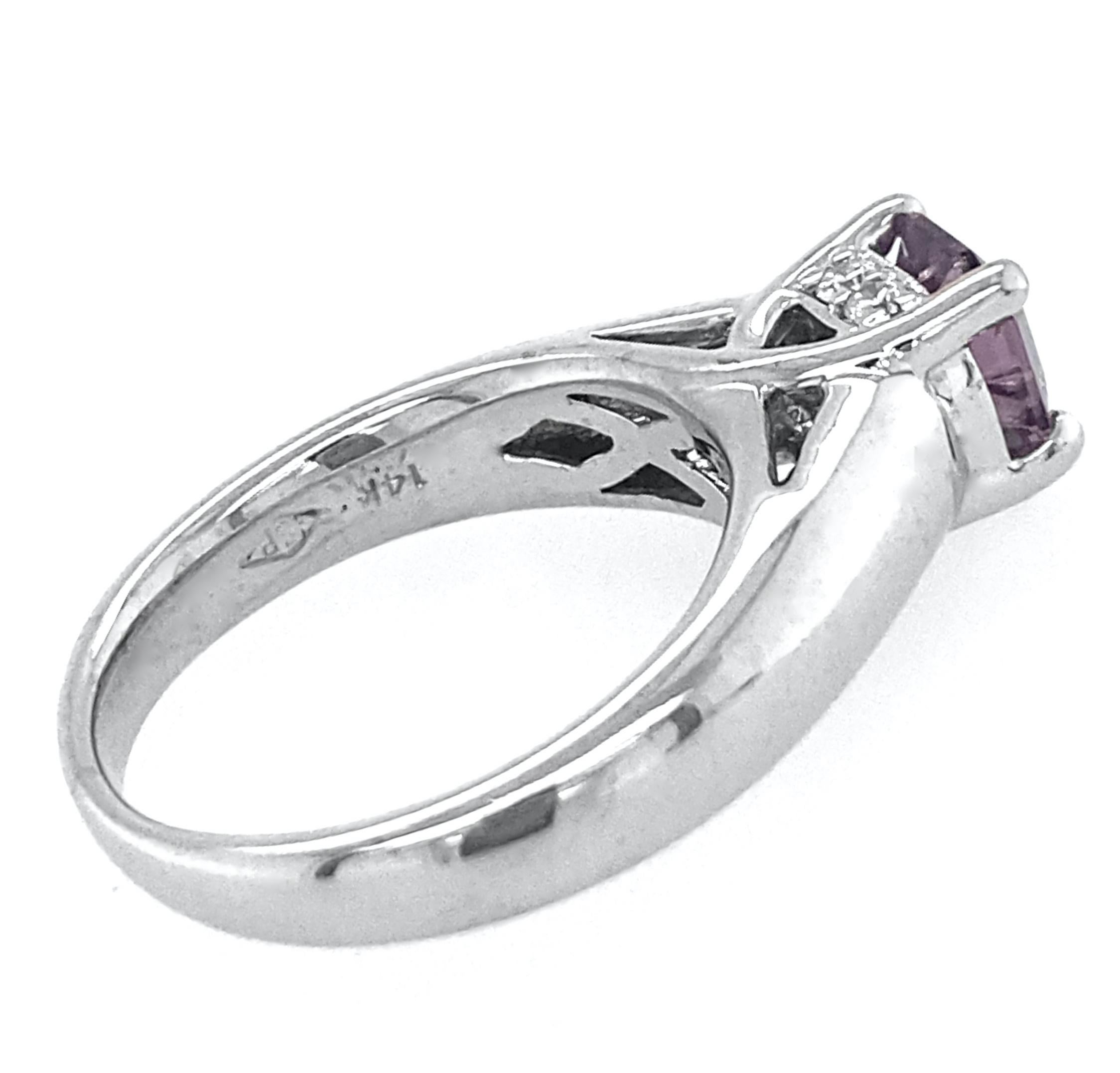 Mauve Spinel Set in Circa 2000 White Gold Solitaire with Diamond Accents 3