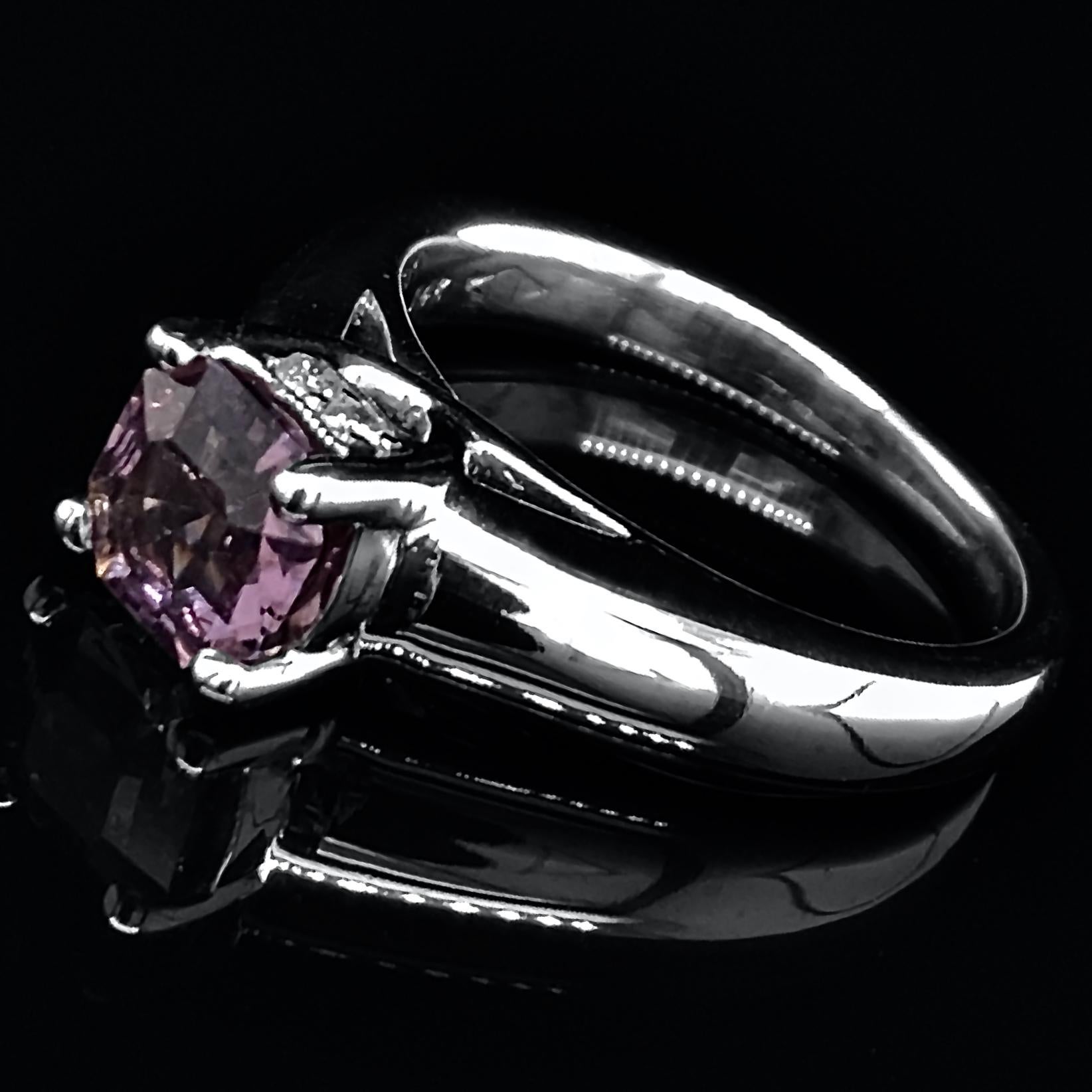 Mauve Spinel Set in Circa 2000 White Gold Solitaire with Diamond Accents 4