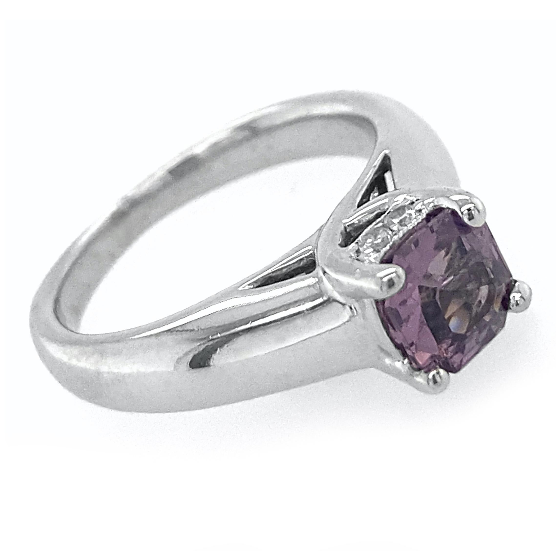 Contemporary Mauve Spinel Set in Circa 2000 White Gold Solitaire with Diamond Accents