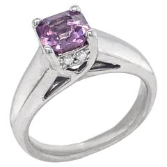 Mauve Spinel Set in Circa 2000 White Gold Solitaire with Diamond Accents