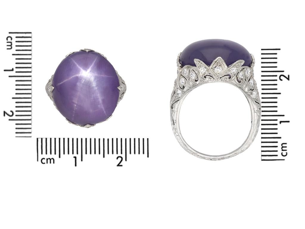 Cabochon Mauve Star Sapphire and Diamond Cluster Ring, circa 1920 For Sale
