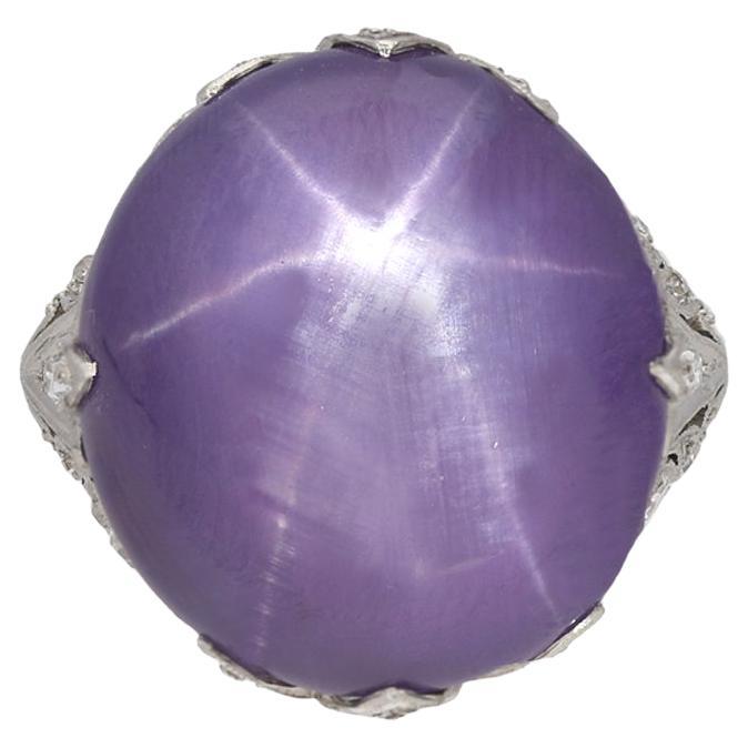 Mauve Star Sapphire and Diamond Cluster Ring, circa 1920 For Sale