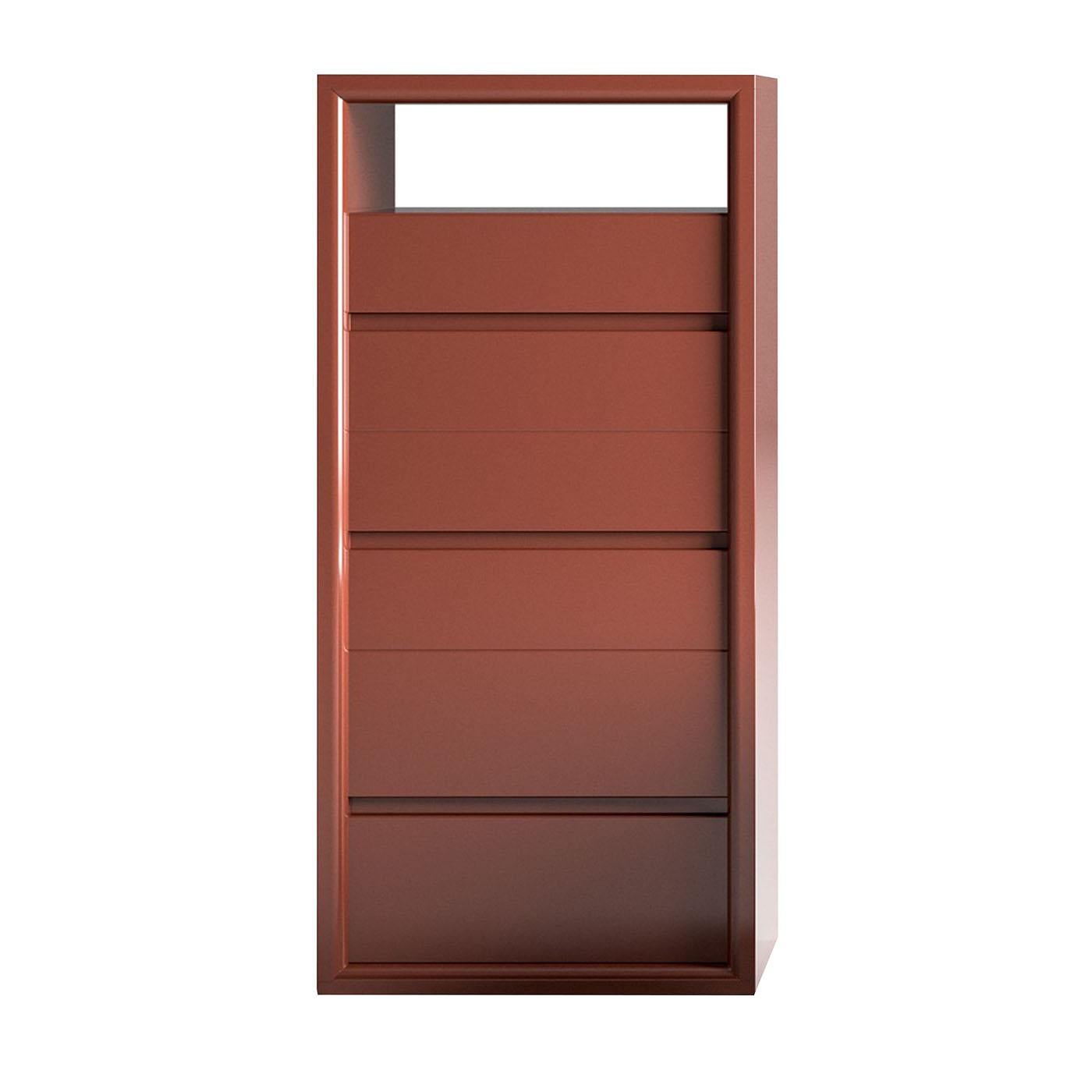 La cómoda Maverick presenta un elegante acabado lacado brillante que realza su estética contemporánea. Diseñado con varios cajones espaciosos, proporciona un almacenamiento práctico a la vez que mantiene una silueta minimalista. La estructura de