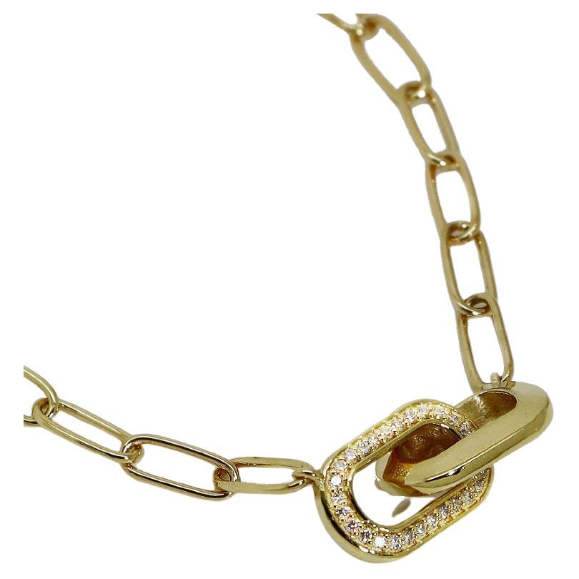 Maviada Diamond Oval Link Chain Necklace, 18k Gold For Sale