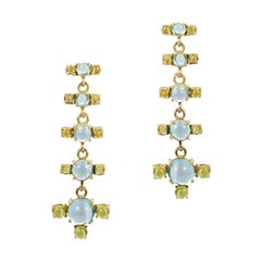 Maviada's 18 Karat Gold Plus and Drop Earrings, Blue Topaz and Green Peridot